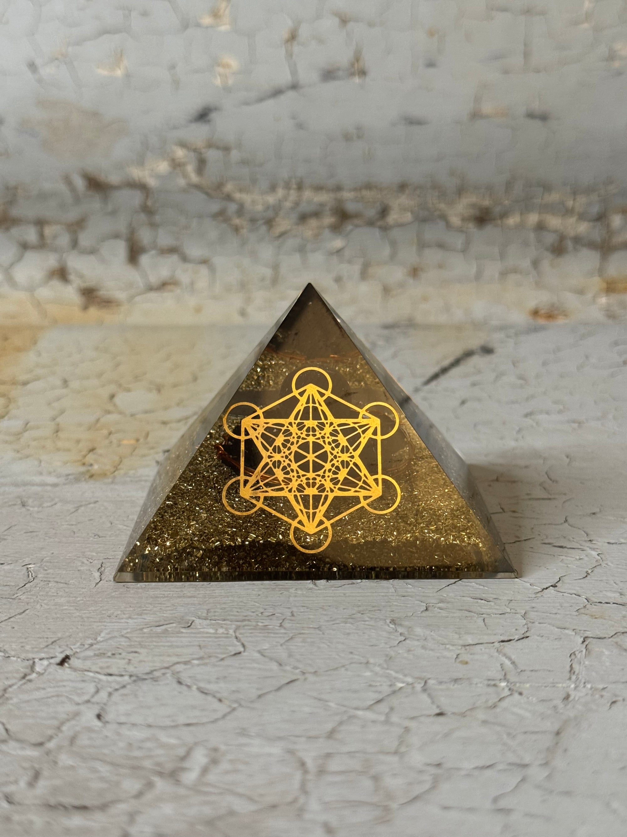 Orgone Pyramid - black tourmaline + metatron
