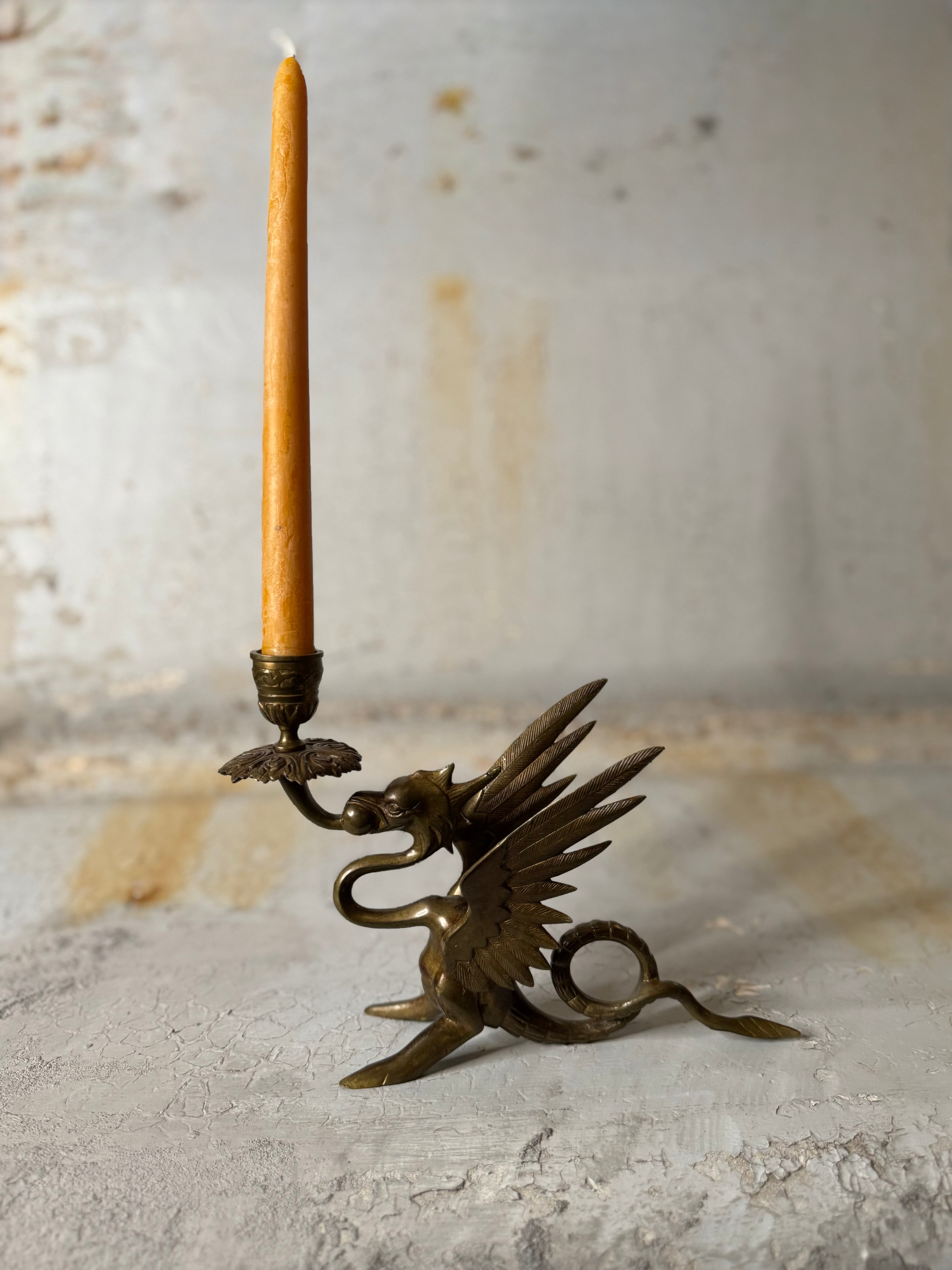 dragon candlestick holder - antique