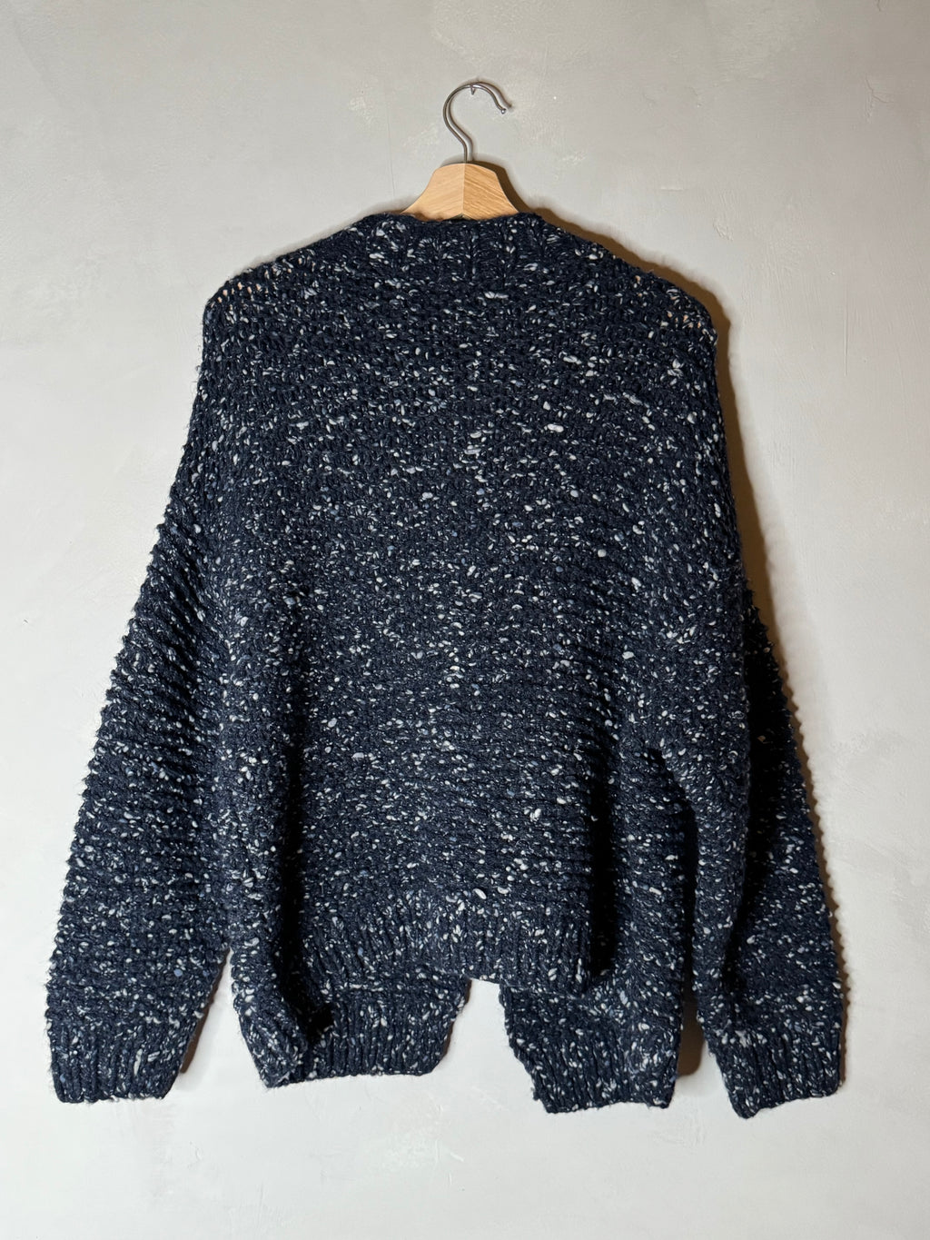 Ichi antiquites chunky knit cardigan with giant safety pin