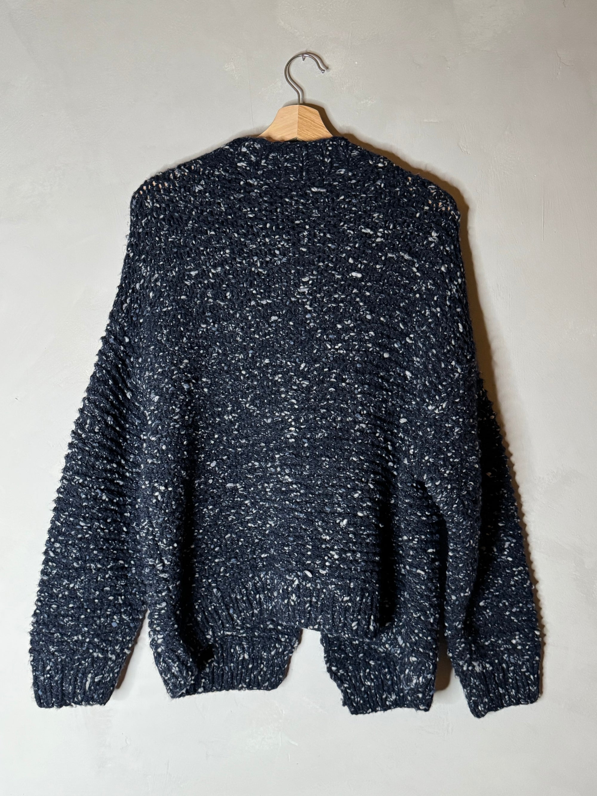 Ichi antiquites chunky knit cardigan with giant safety pin