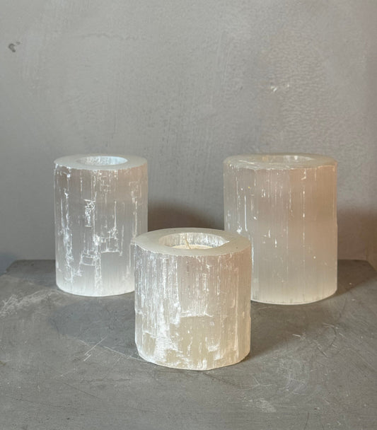 Selenite votive candle holder