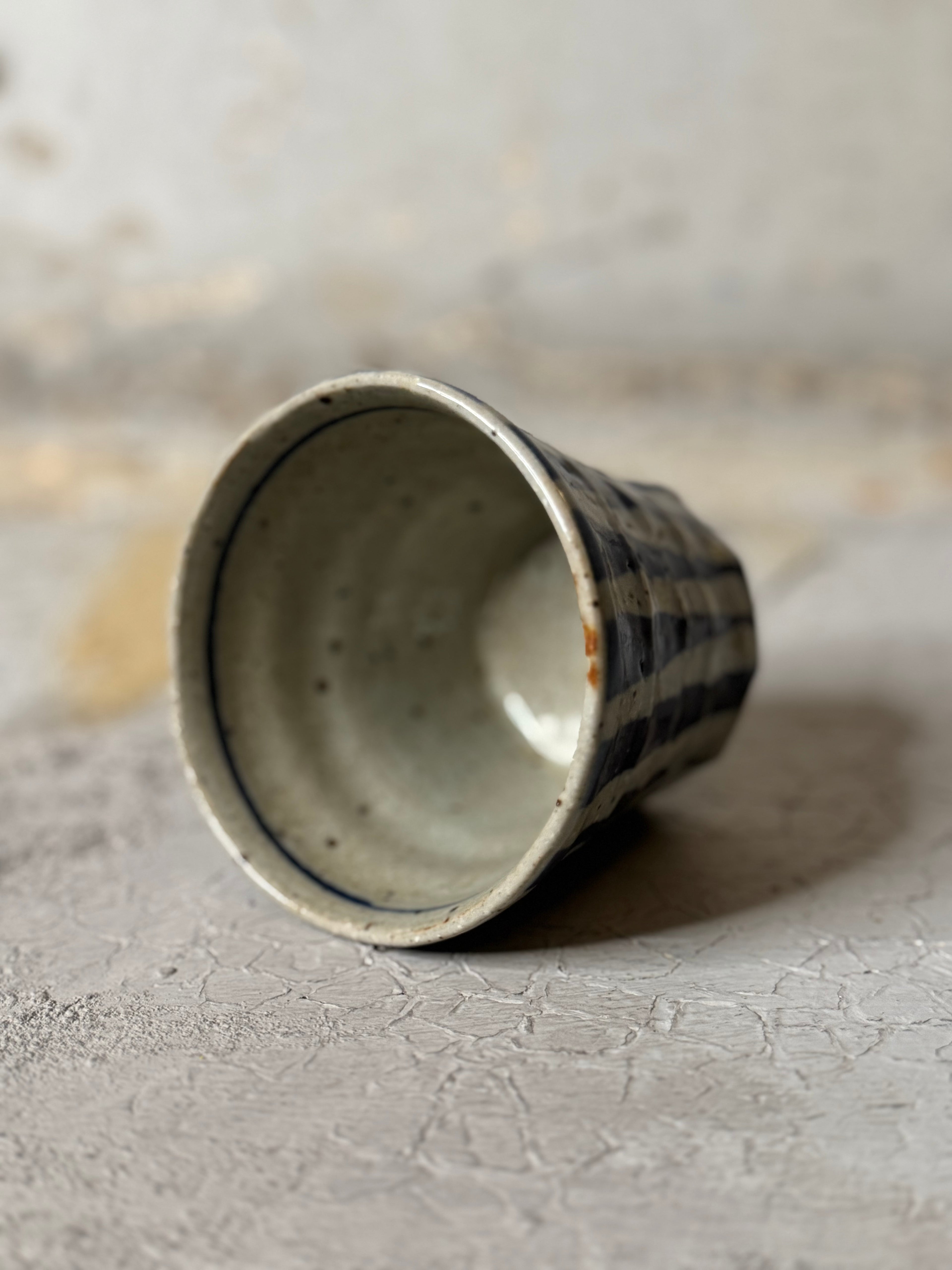 yunomi - vertical indigo stripe - handmade in japan