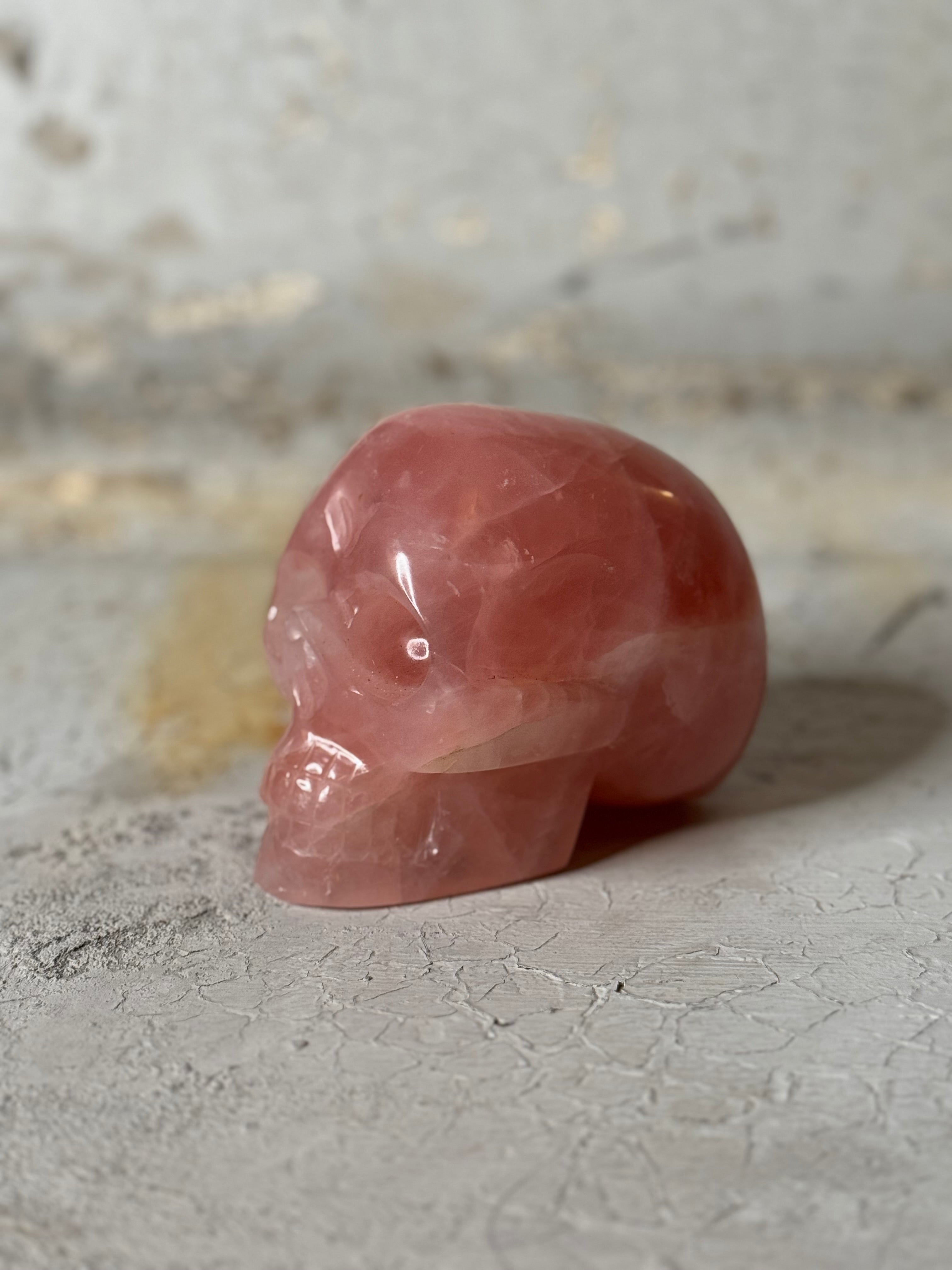 rose quartz crystal skull