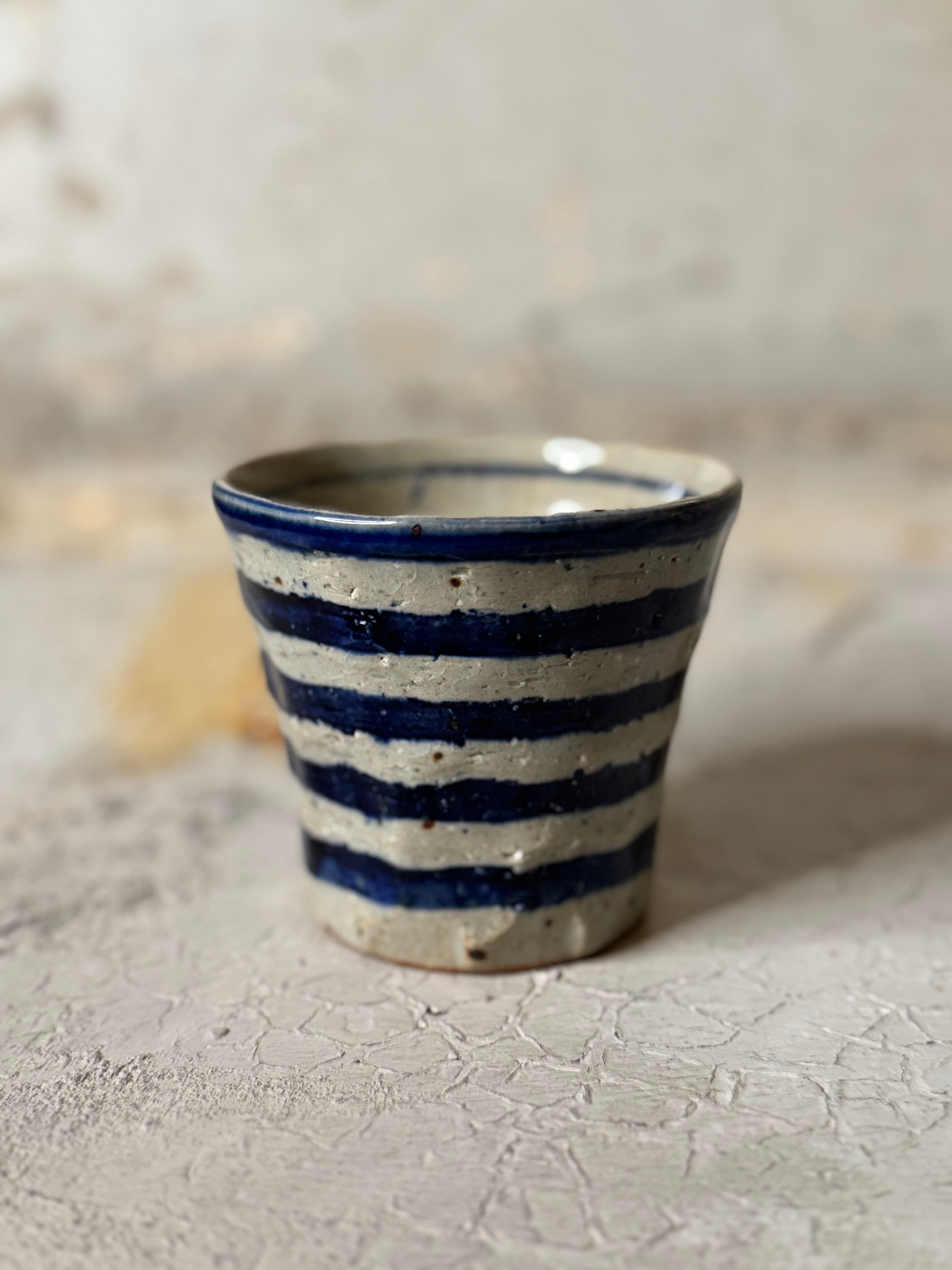 yunomi- horizontal indigo stripe - handmade in japan