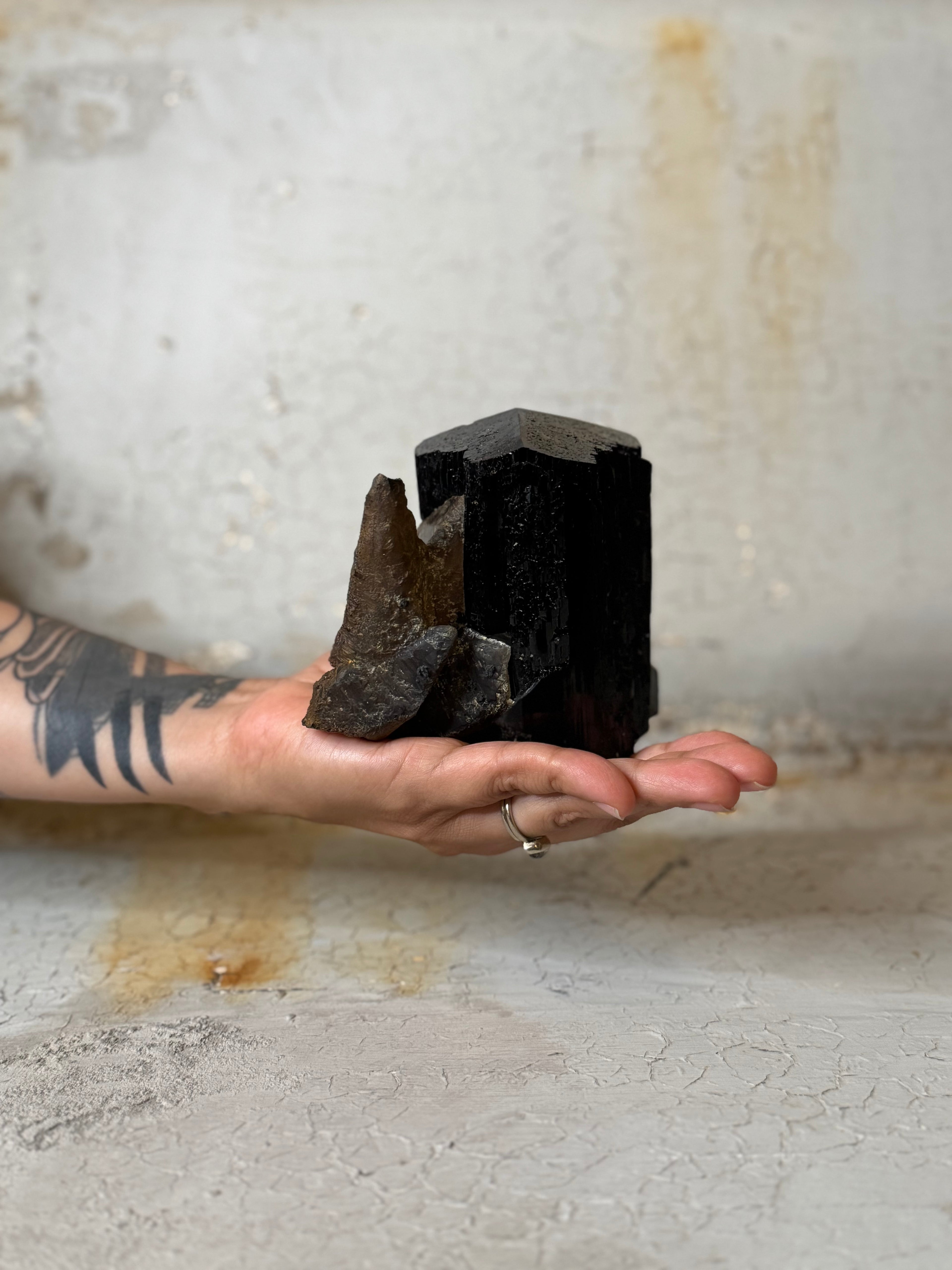 black tourmaline with calcite x large cluster