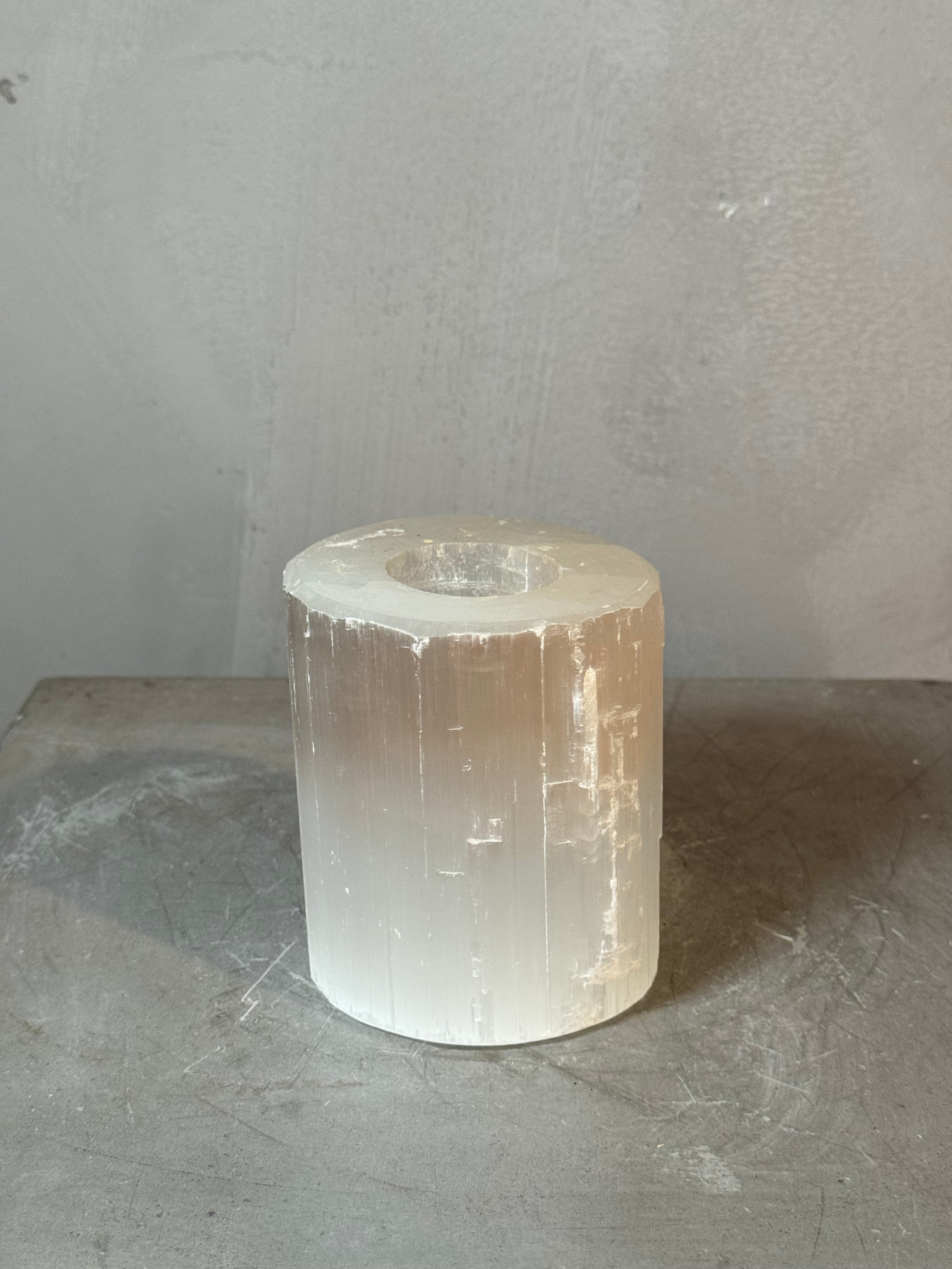 Selenite votive candle holder