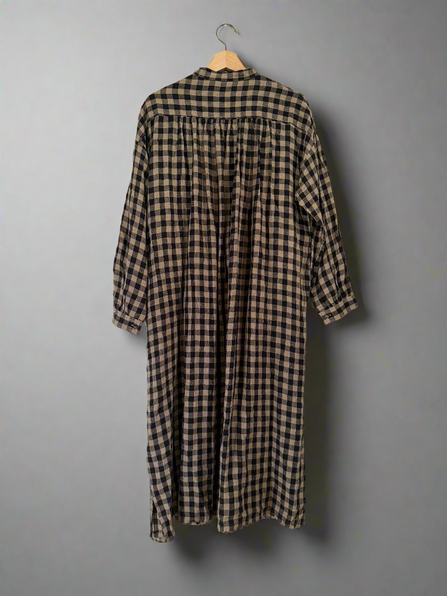 Ichi antiquites Gingham blue and white linen dress