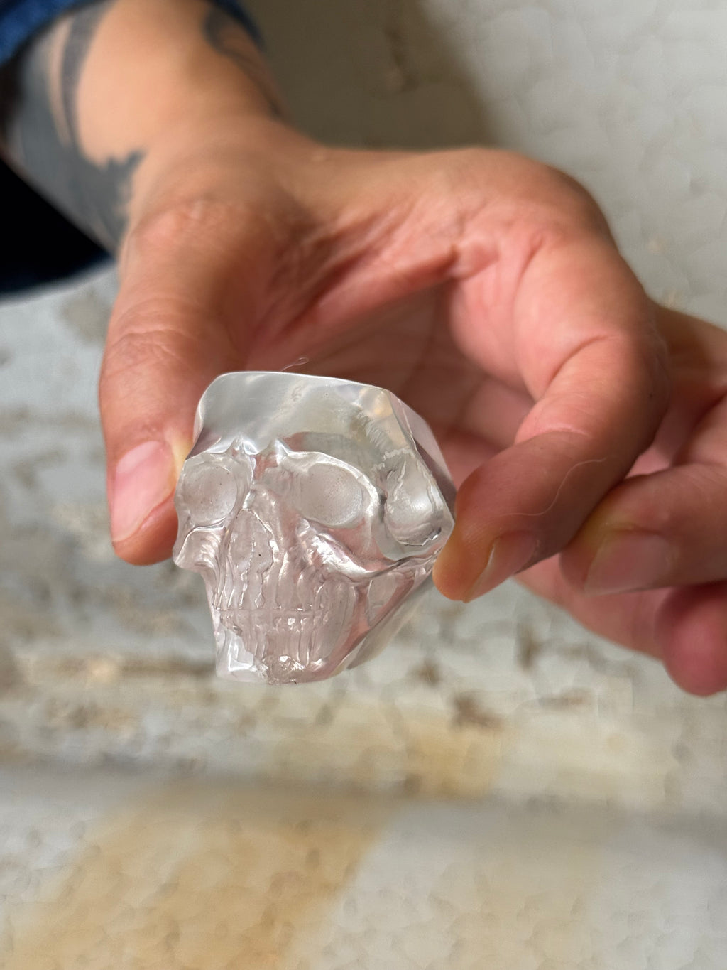 clear quartz crystal skull - hand carved