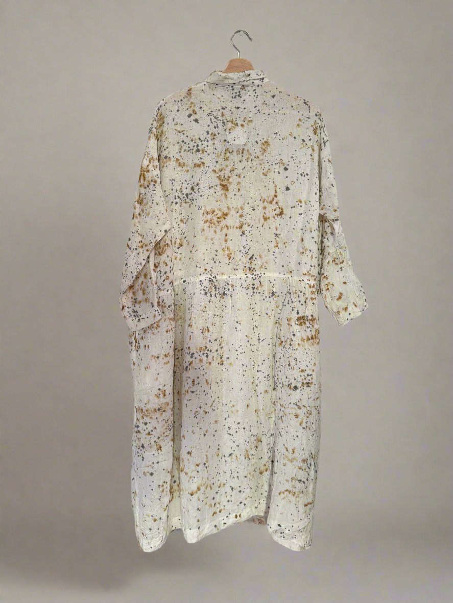 Ichi antiquites Sumi ink and persimmon splatter linen dress
