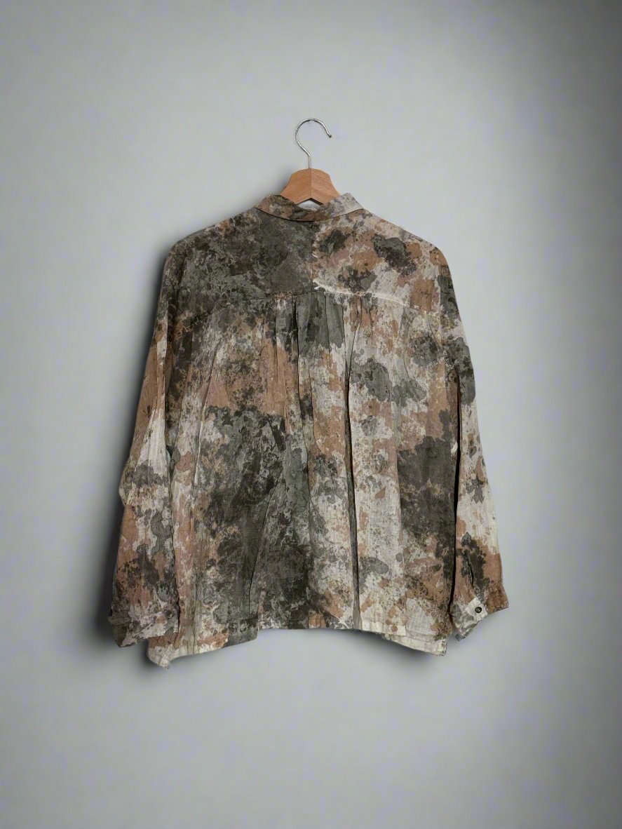 Ichi antiquites Sumi ink and persimmon linen shirt