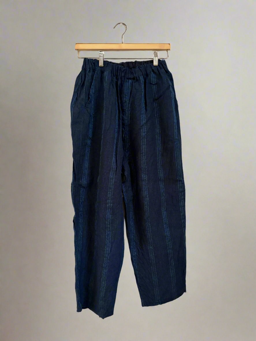 Ichi antiquites Indigo linen striped pant