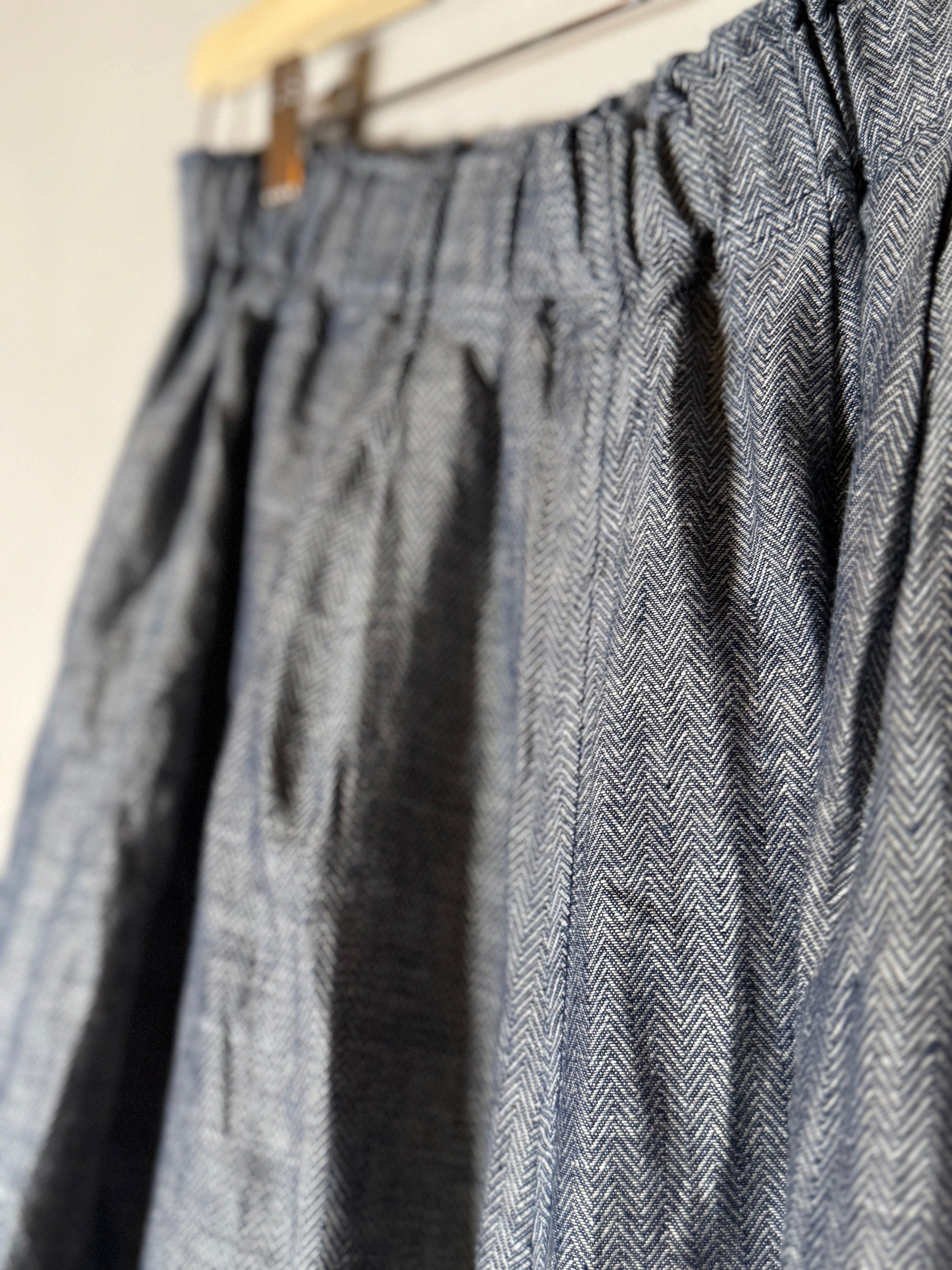 Ichi antiquites wide leg indigo herringbone linen pant