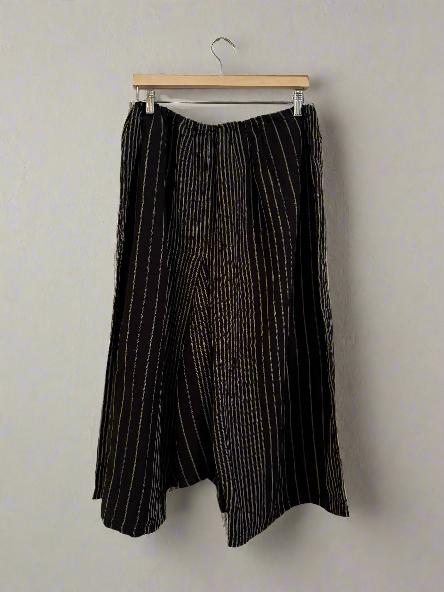 Ichi antiquites Striped black linen drop crotch pants