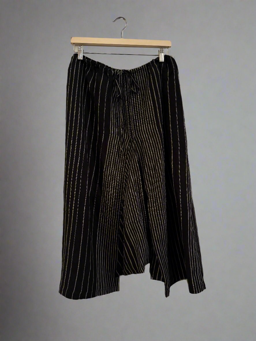 Ichi antiquites Striped black linen drop crotch pants