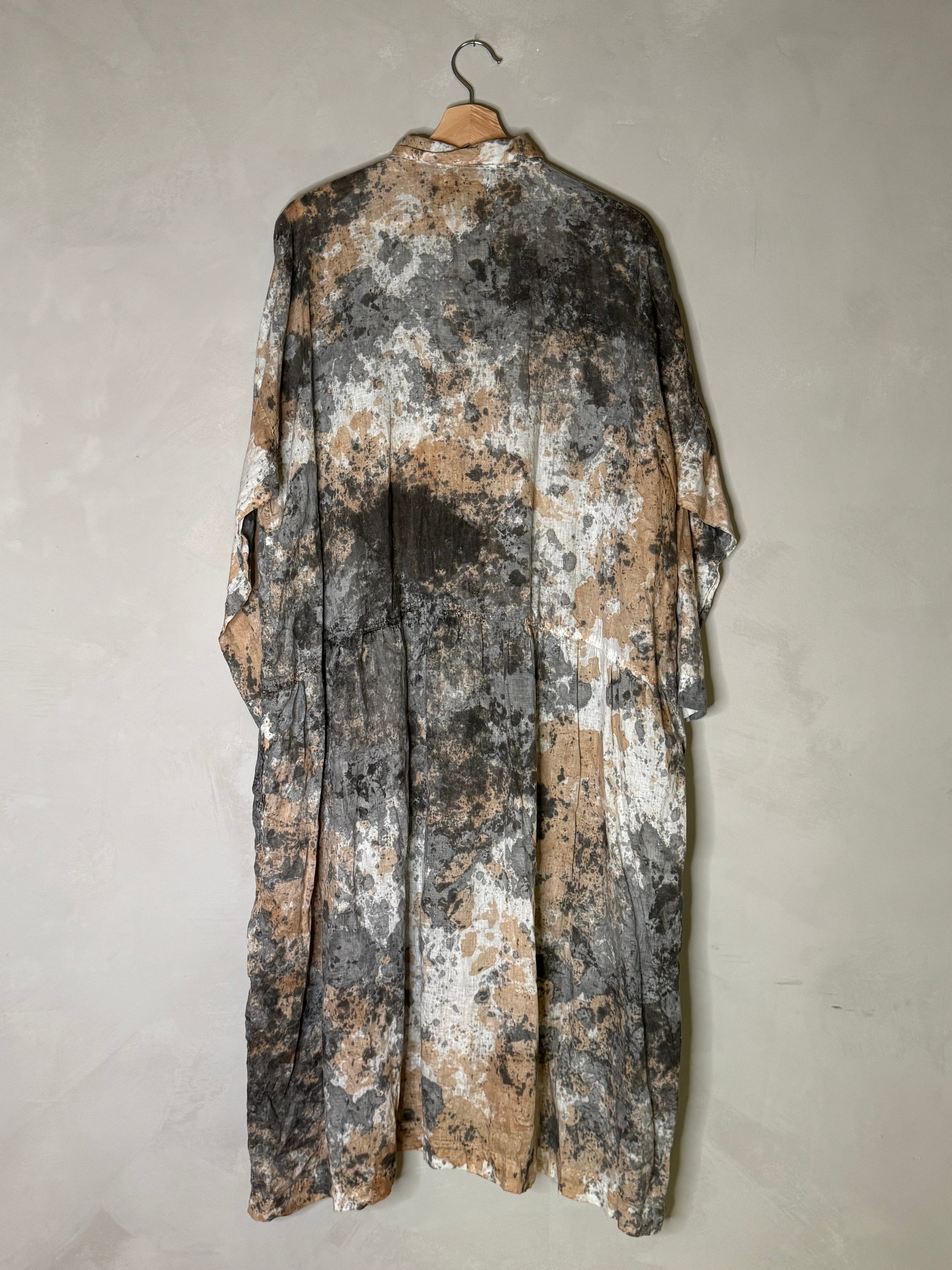 Ichi antiquites Sumi ink and persimmon linen dress