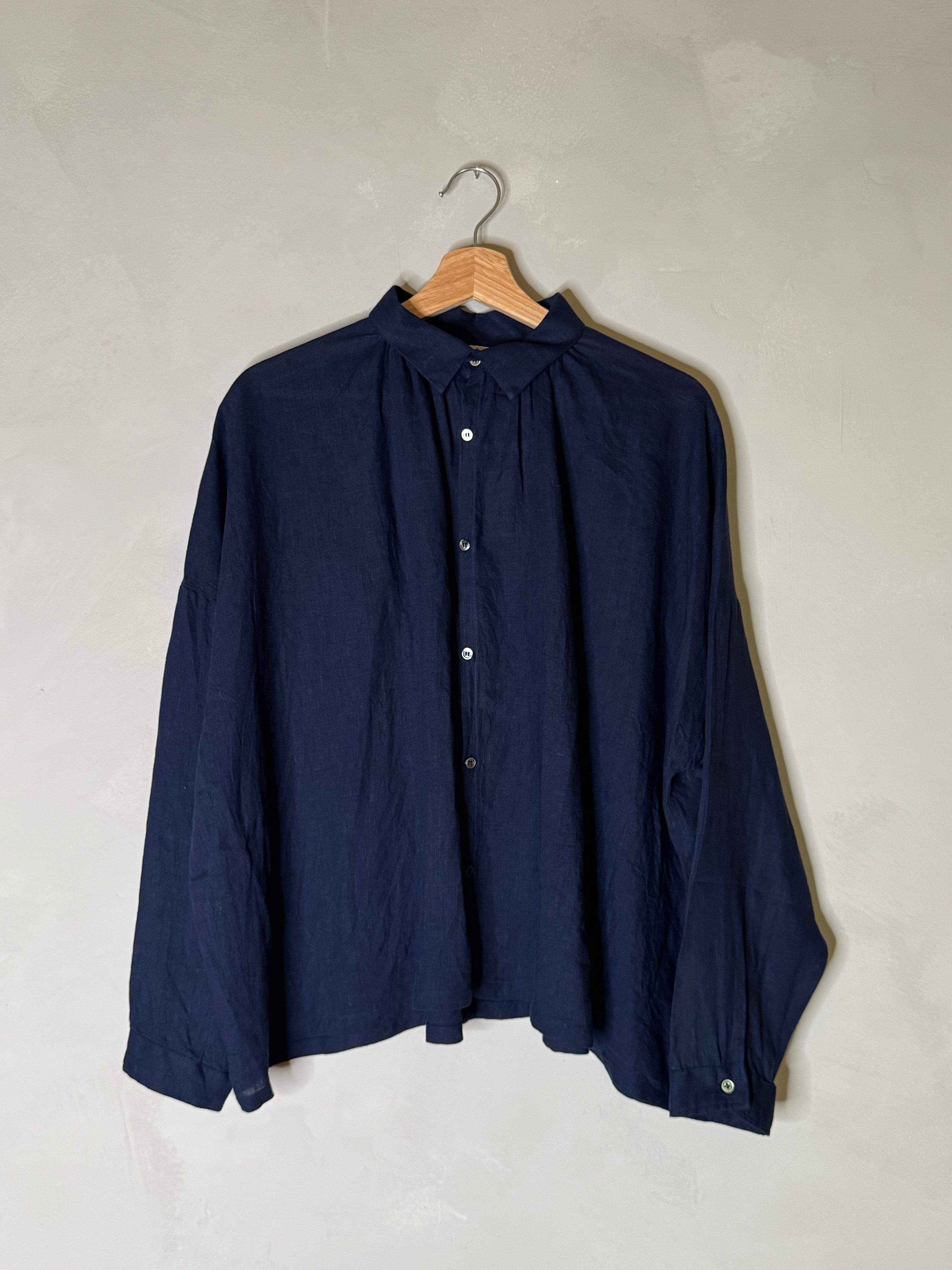 Ichi antiquites indigo linen button down shirt