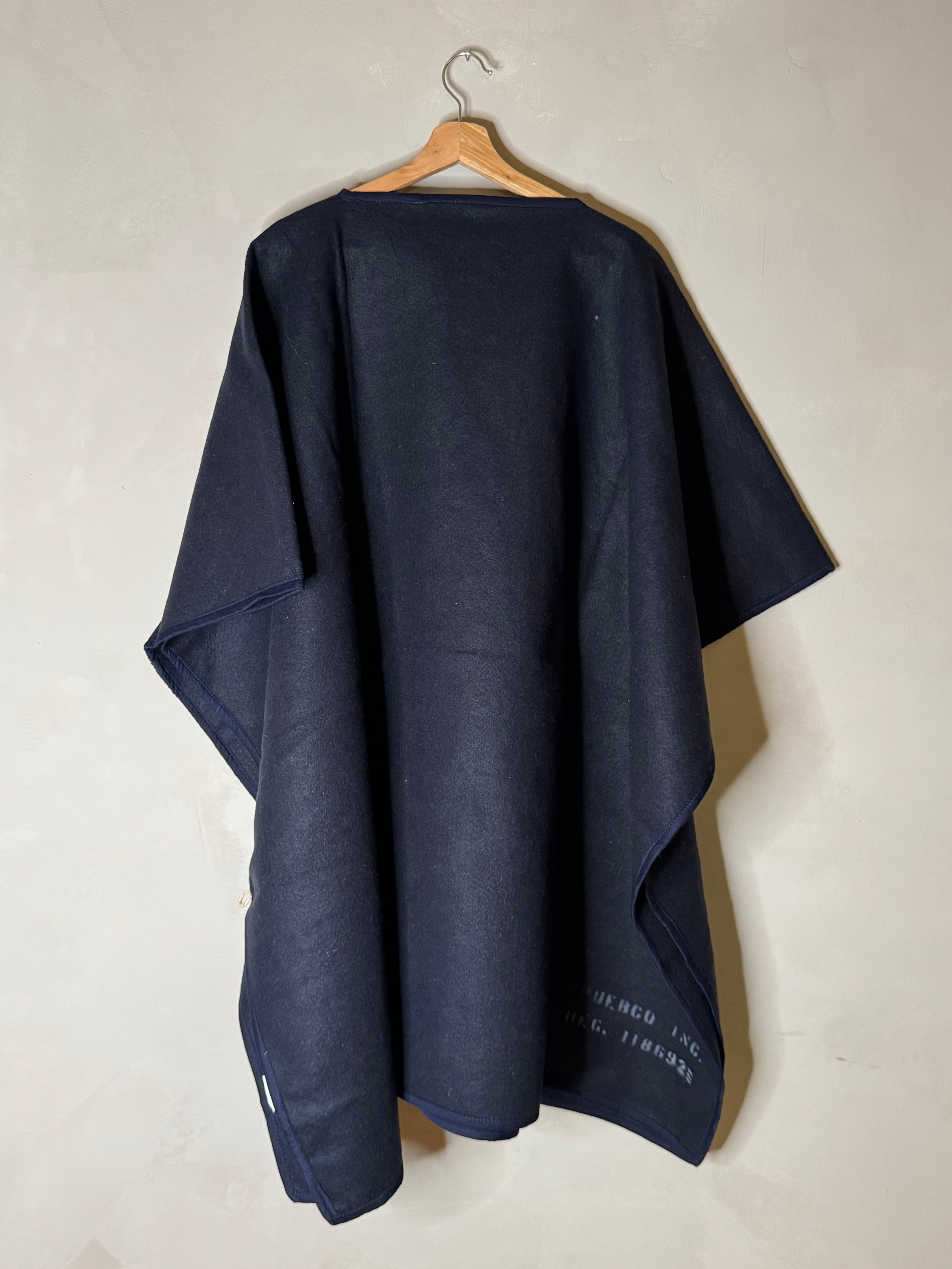 Felted Blanket Poncho - navy