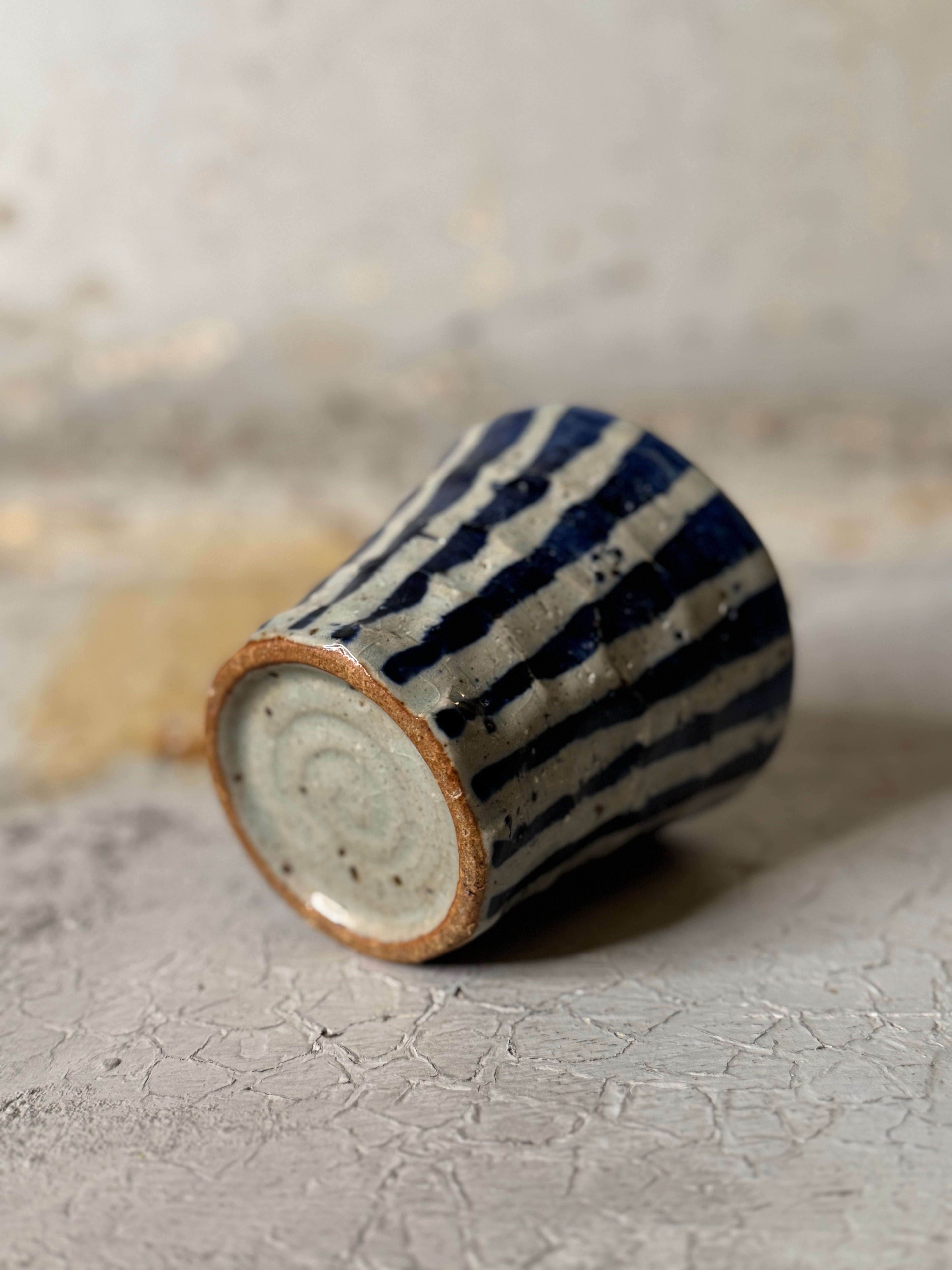 yunomi - vertical indigo stripe - handmade in japan