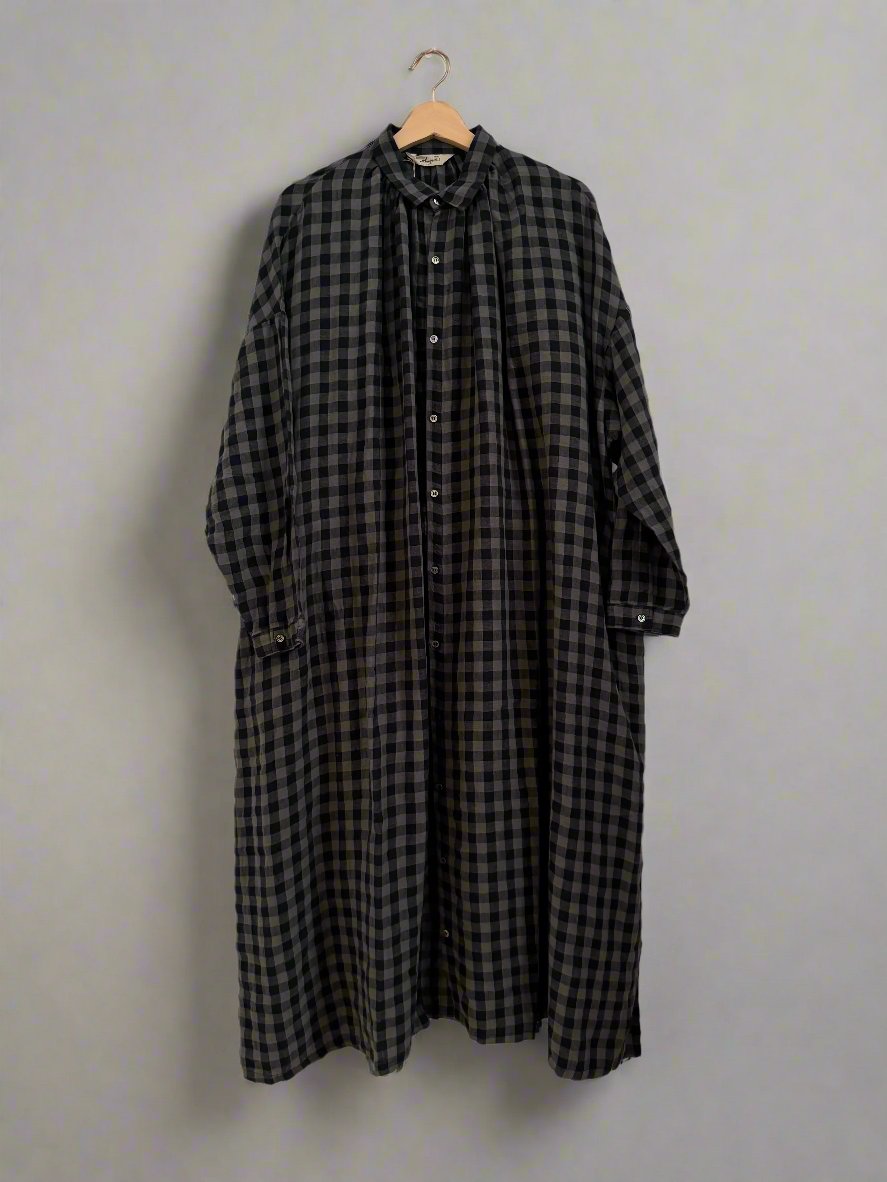 Ichi antiquites Gingham blue and grey linen dress