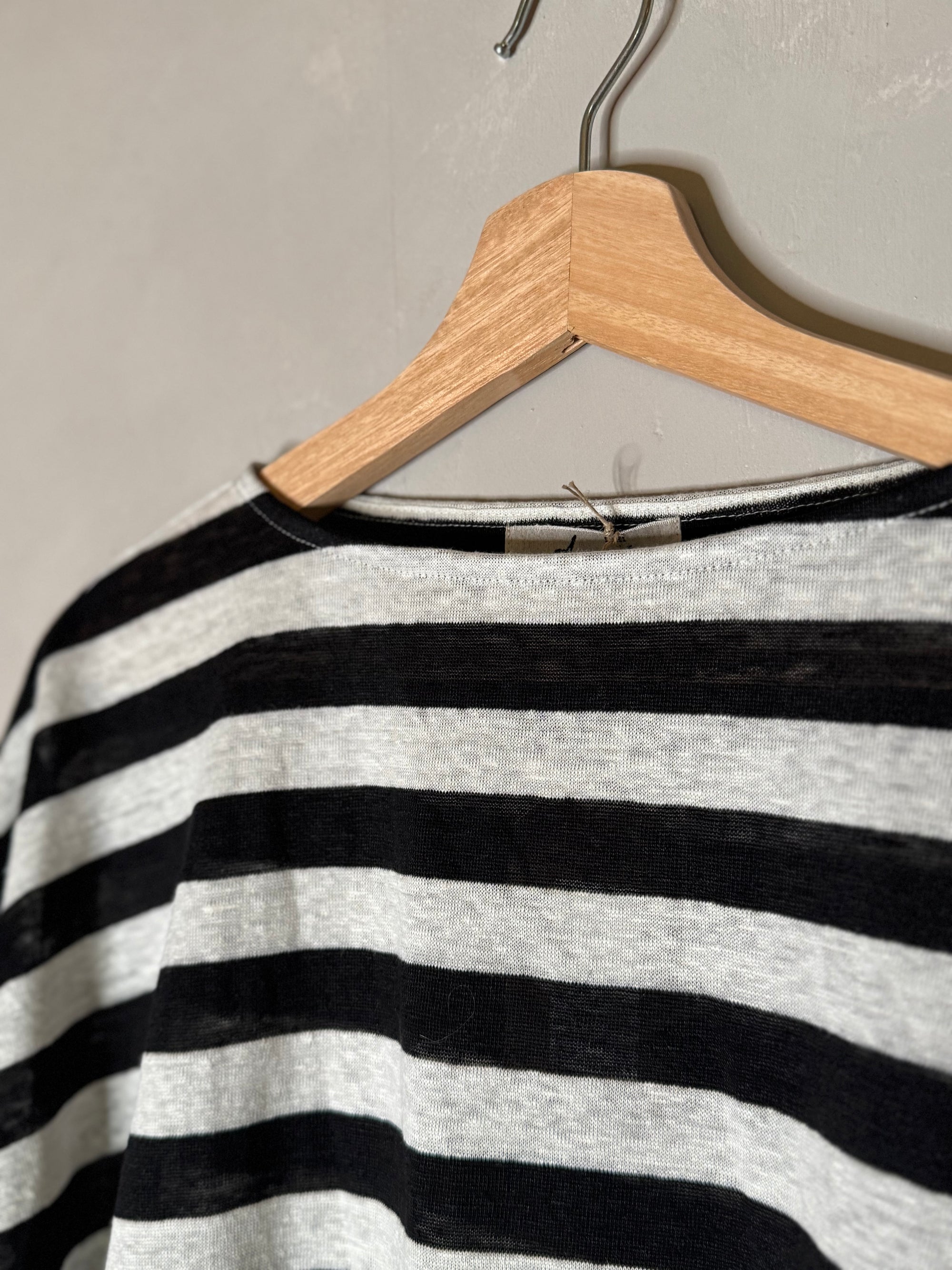 Ichi antiquites wide striped 3/4 sleeve linen top