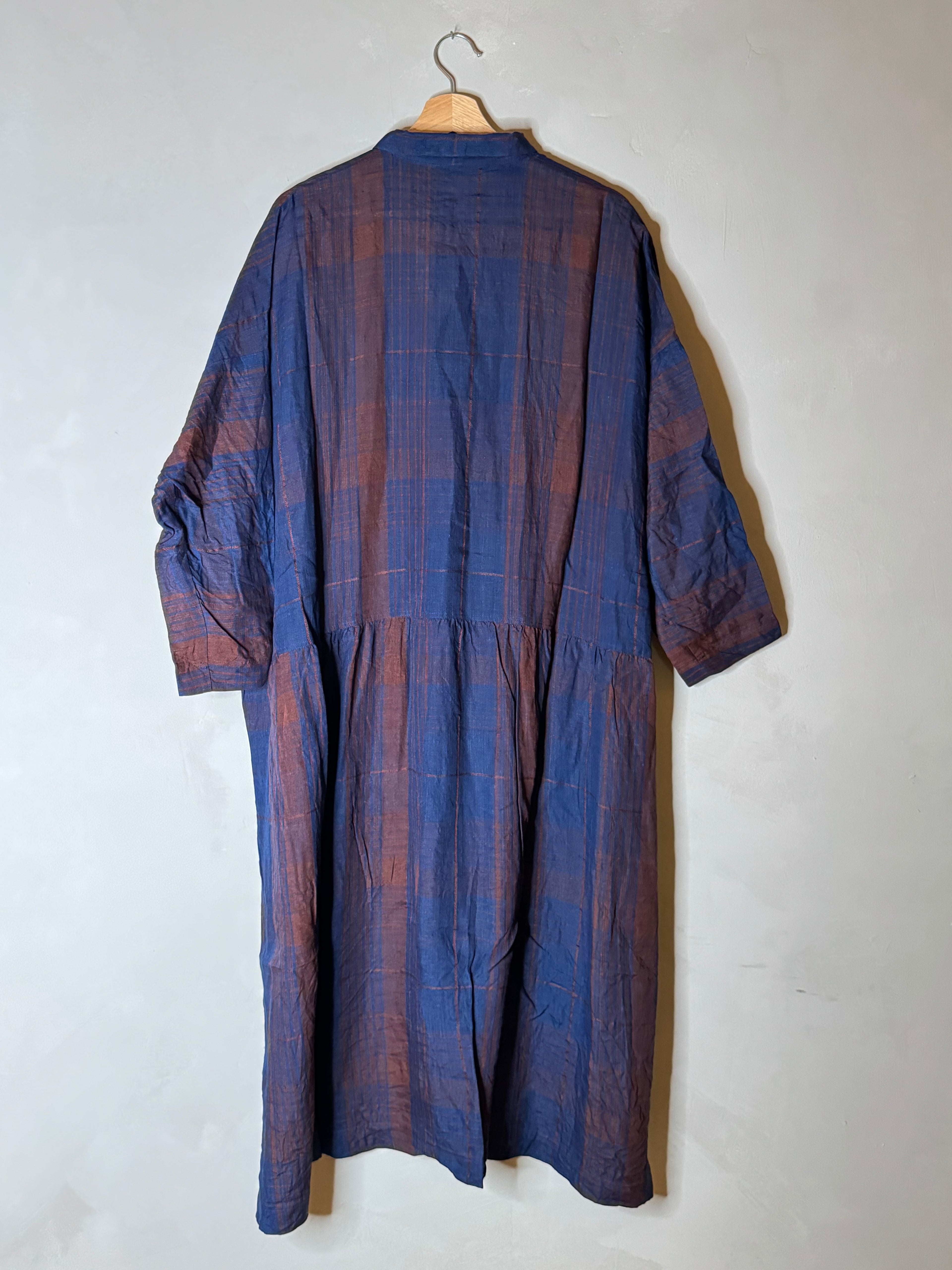 Ichi antiquites indigo and burnt umber plaid dress