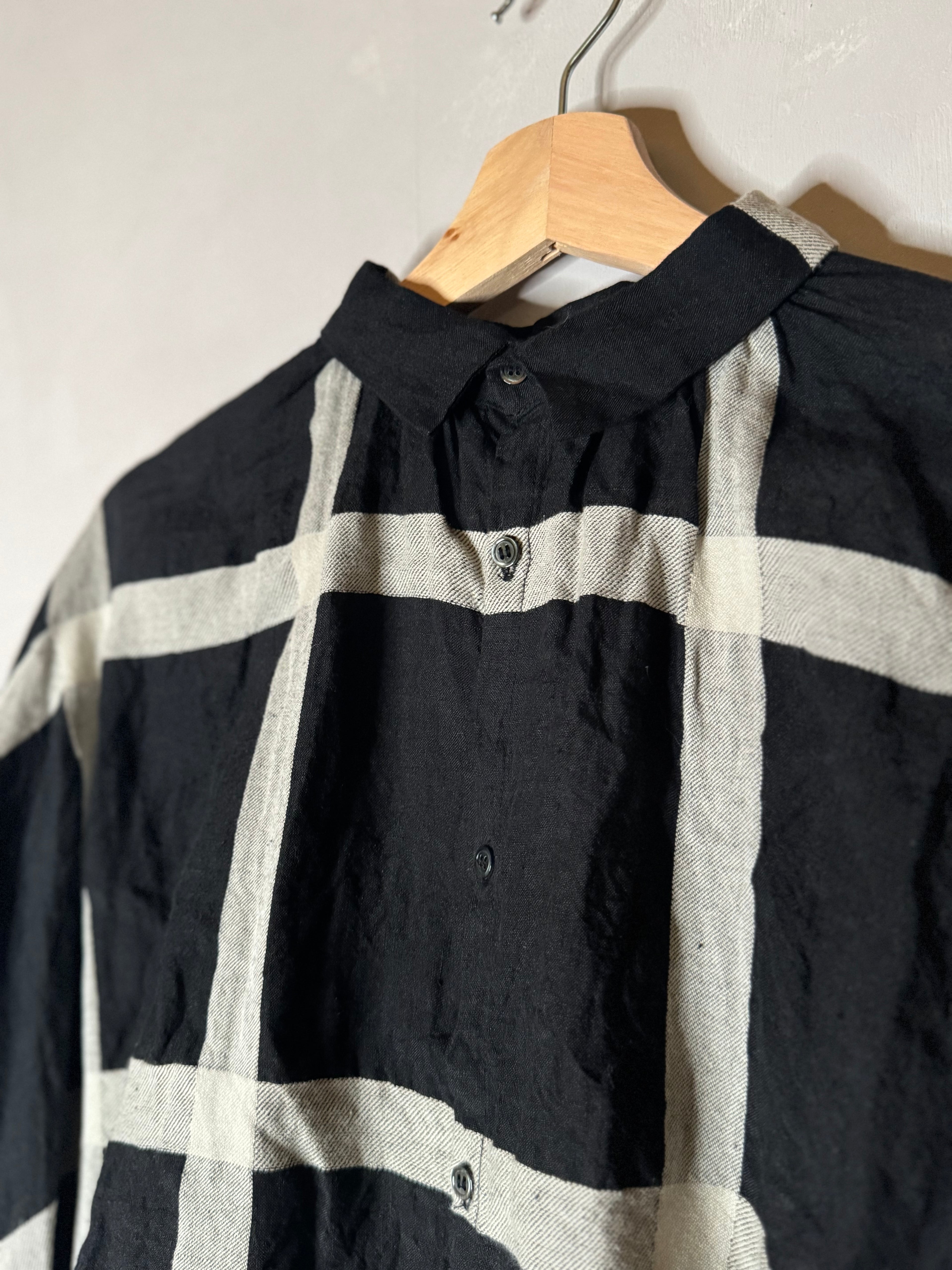 Ichi antiquites black and white plaid linen shirt