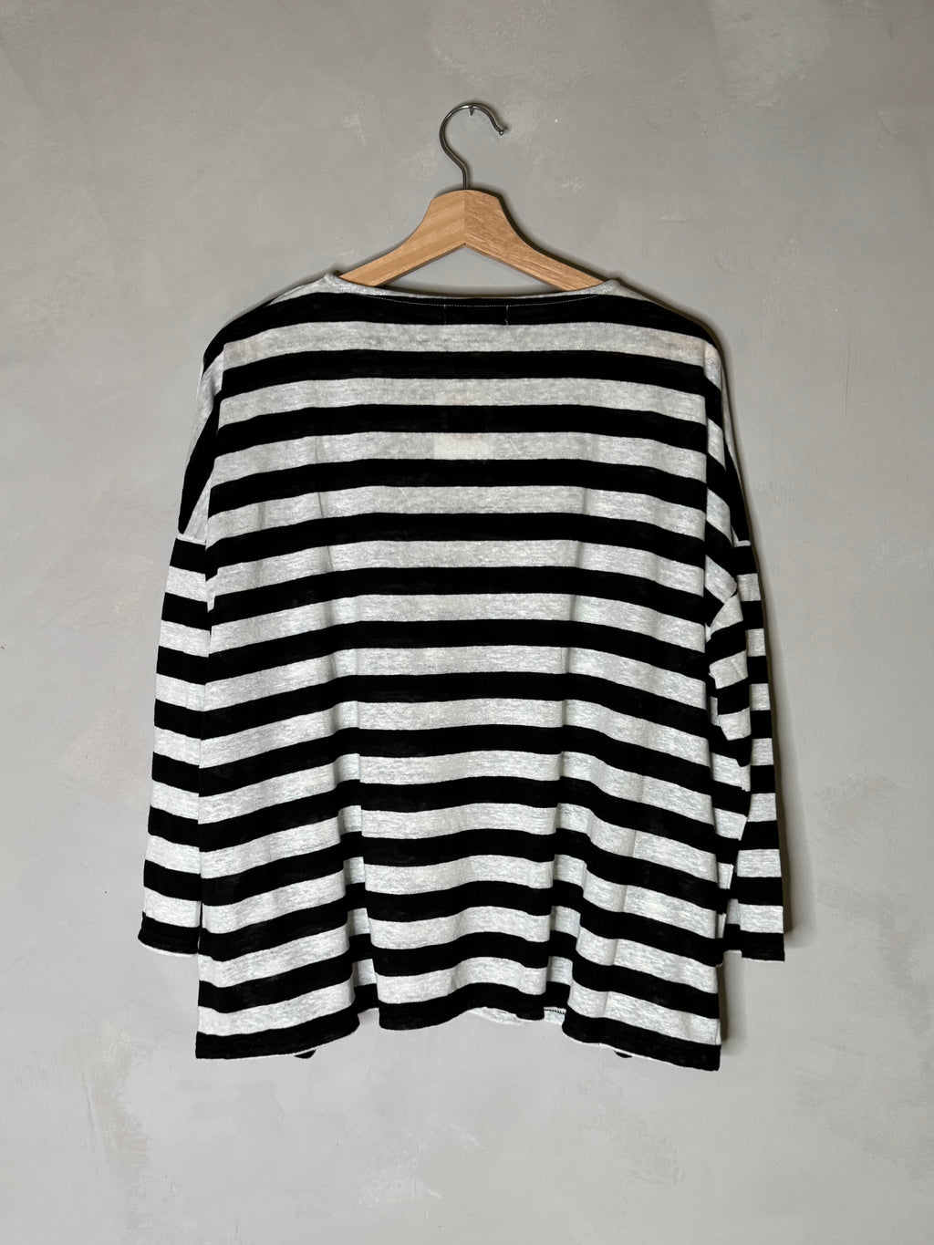 Ichi antiquites wide striped 3/4 sleeve linen top