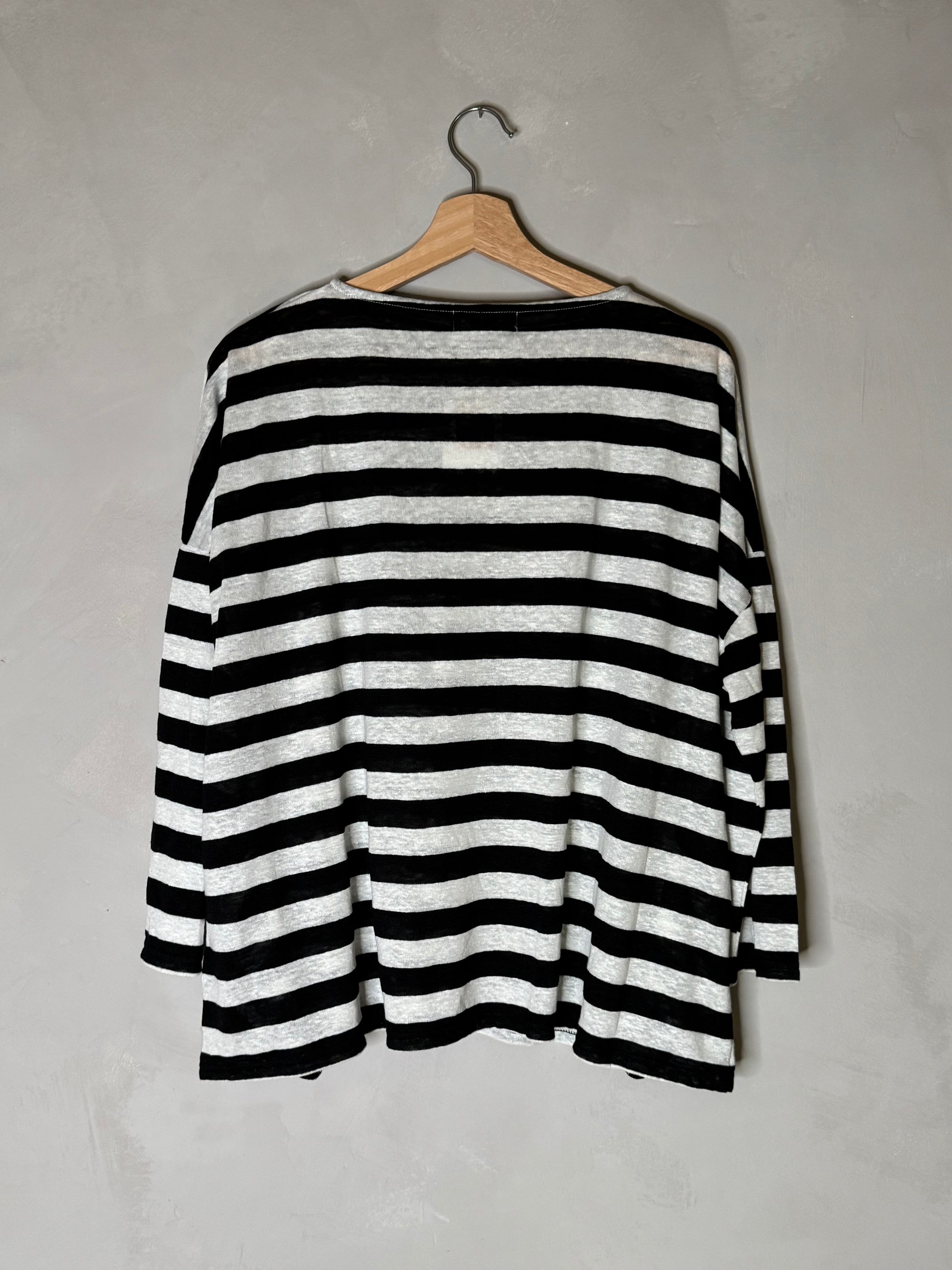 Ichi antiquites wide striped 3/4 sleeve linen top