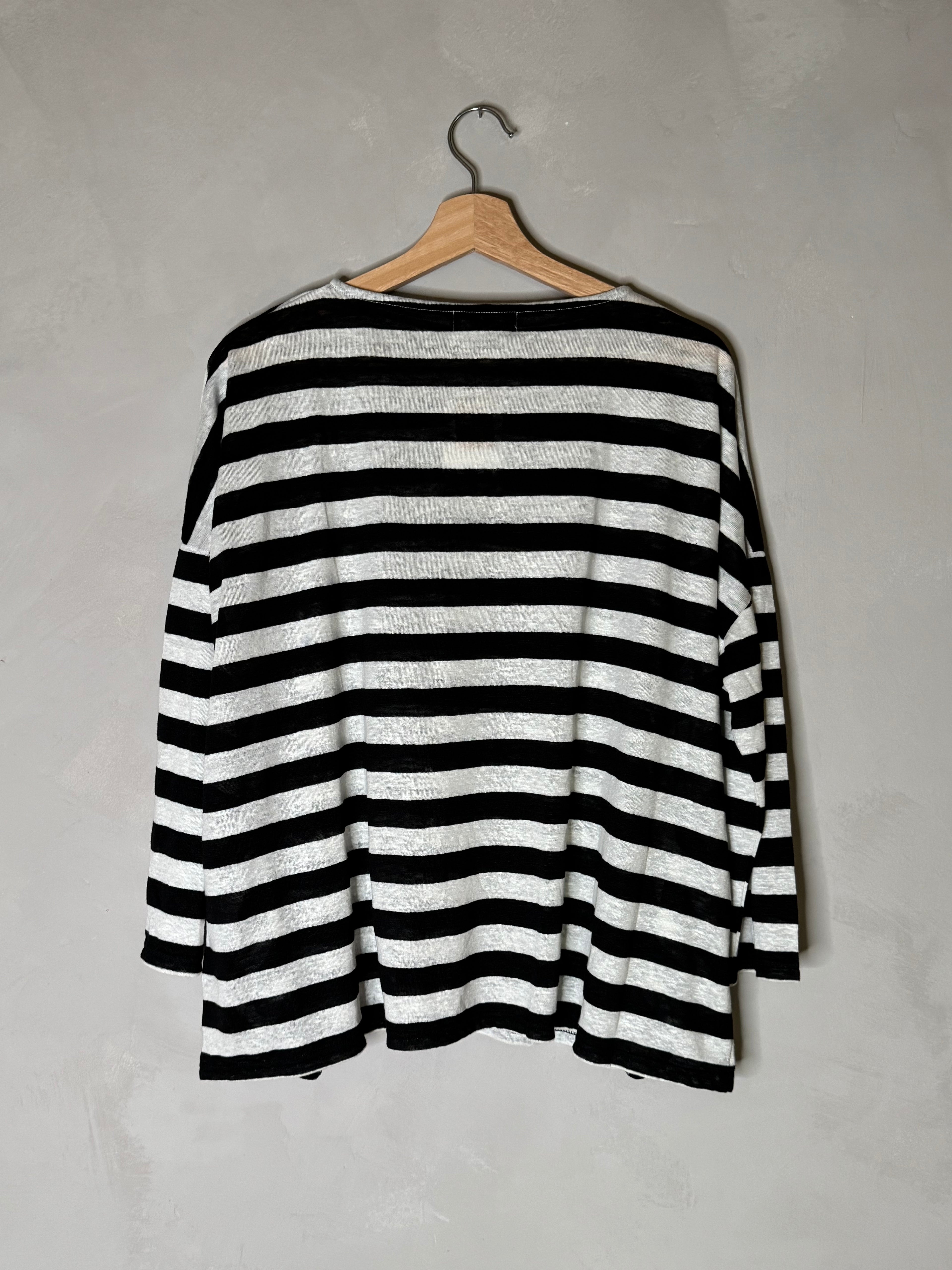 Ichi antiquites wide striped 3/4 sleeve linen top