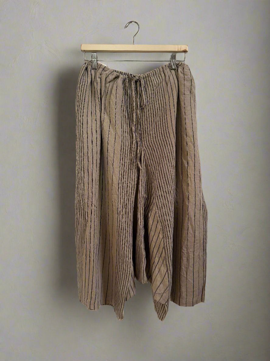 Ichi antiquites Striped beige linen drop crotch pant
