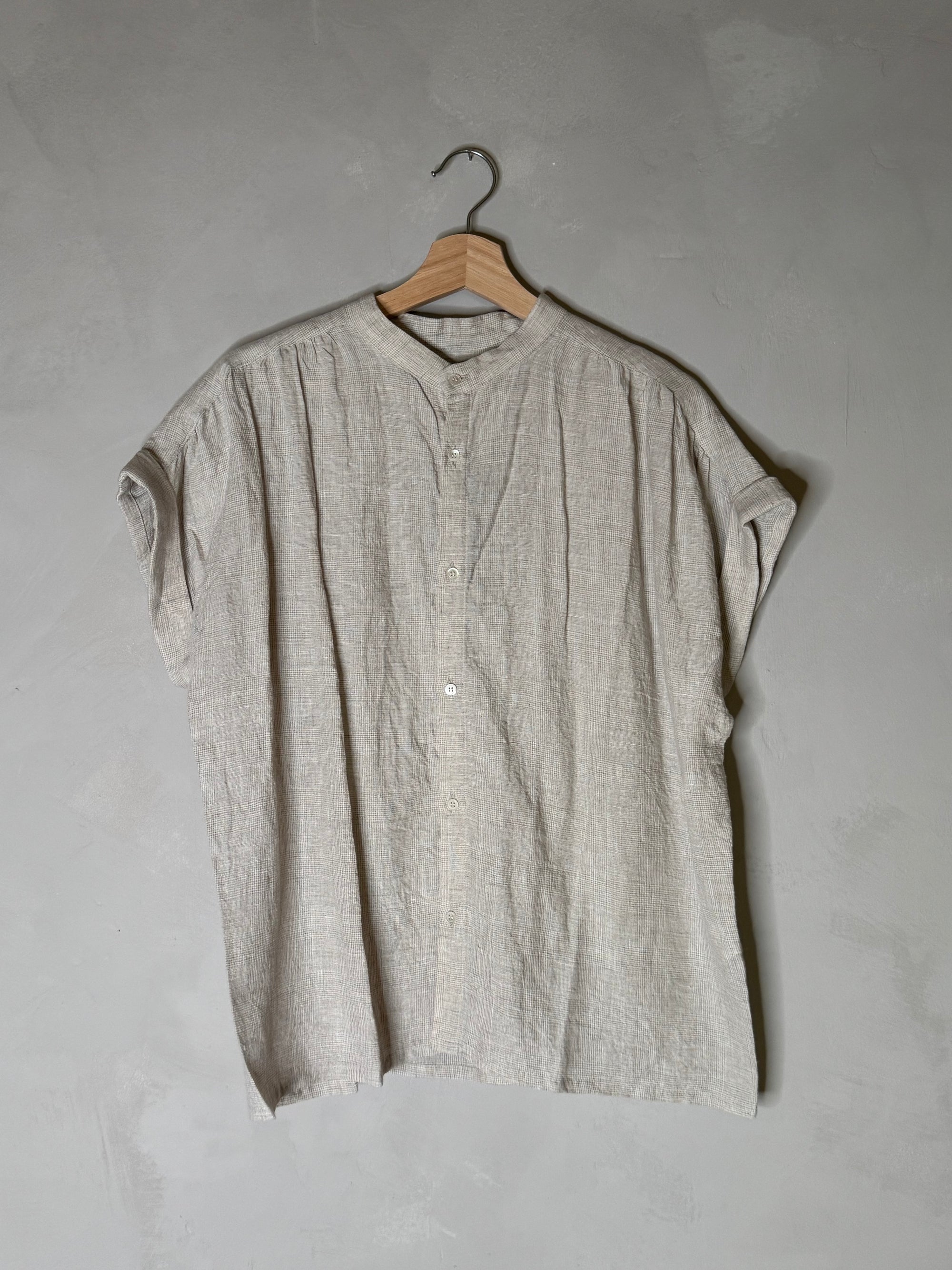 Ichi antiquites short sleeved cuffed linen shirt