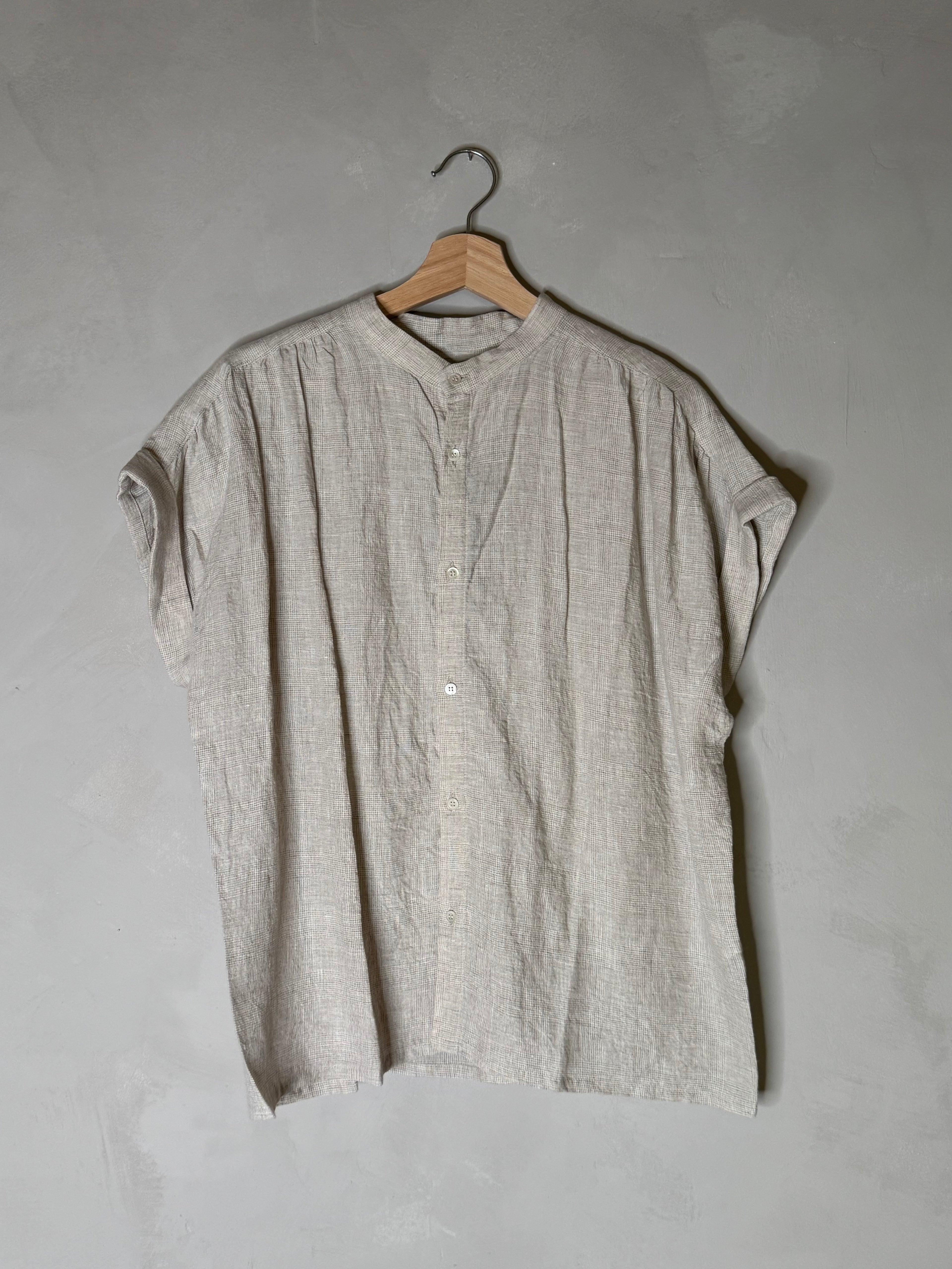 Ichi antiquites short sleeved cuffed linen shirt