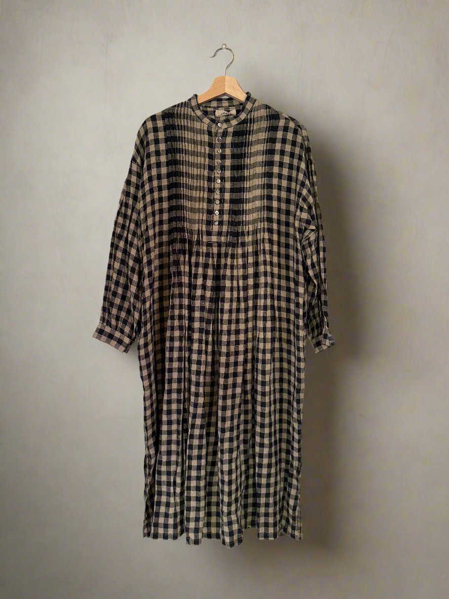 Ichi antiquites Gingham blue and white linen dress