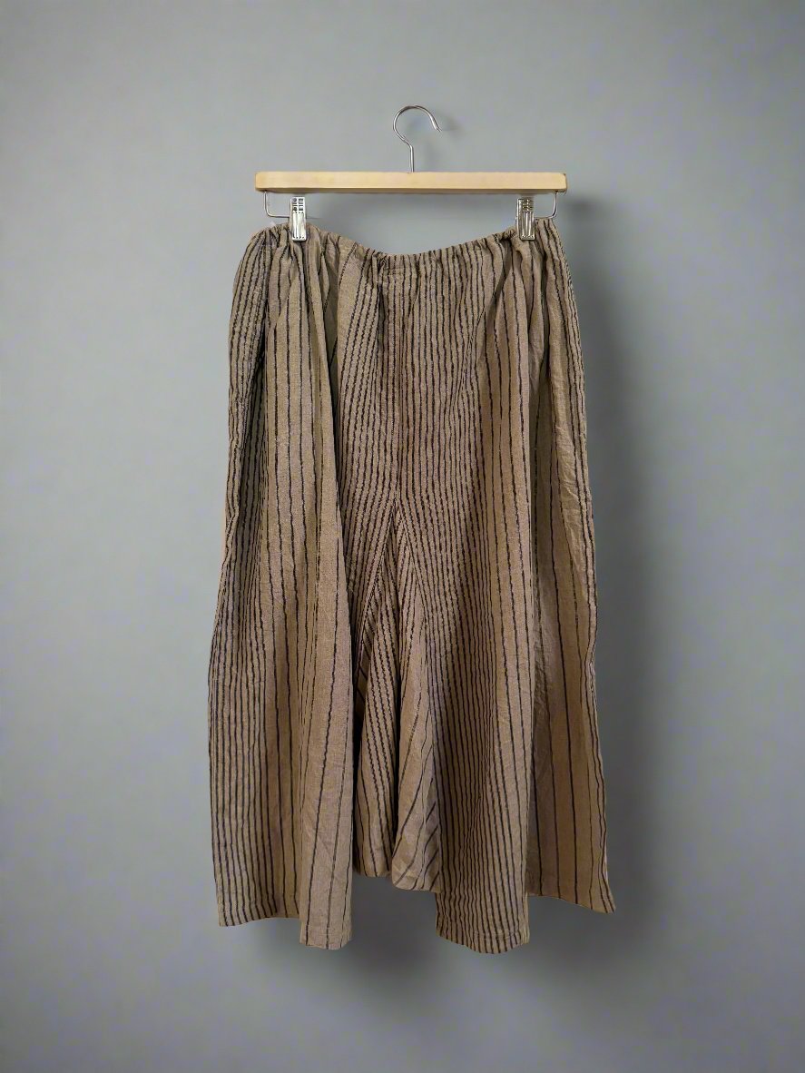 Ichi antiquites Striped beige linen drop crotch pant