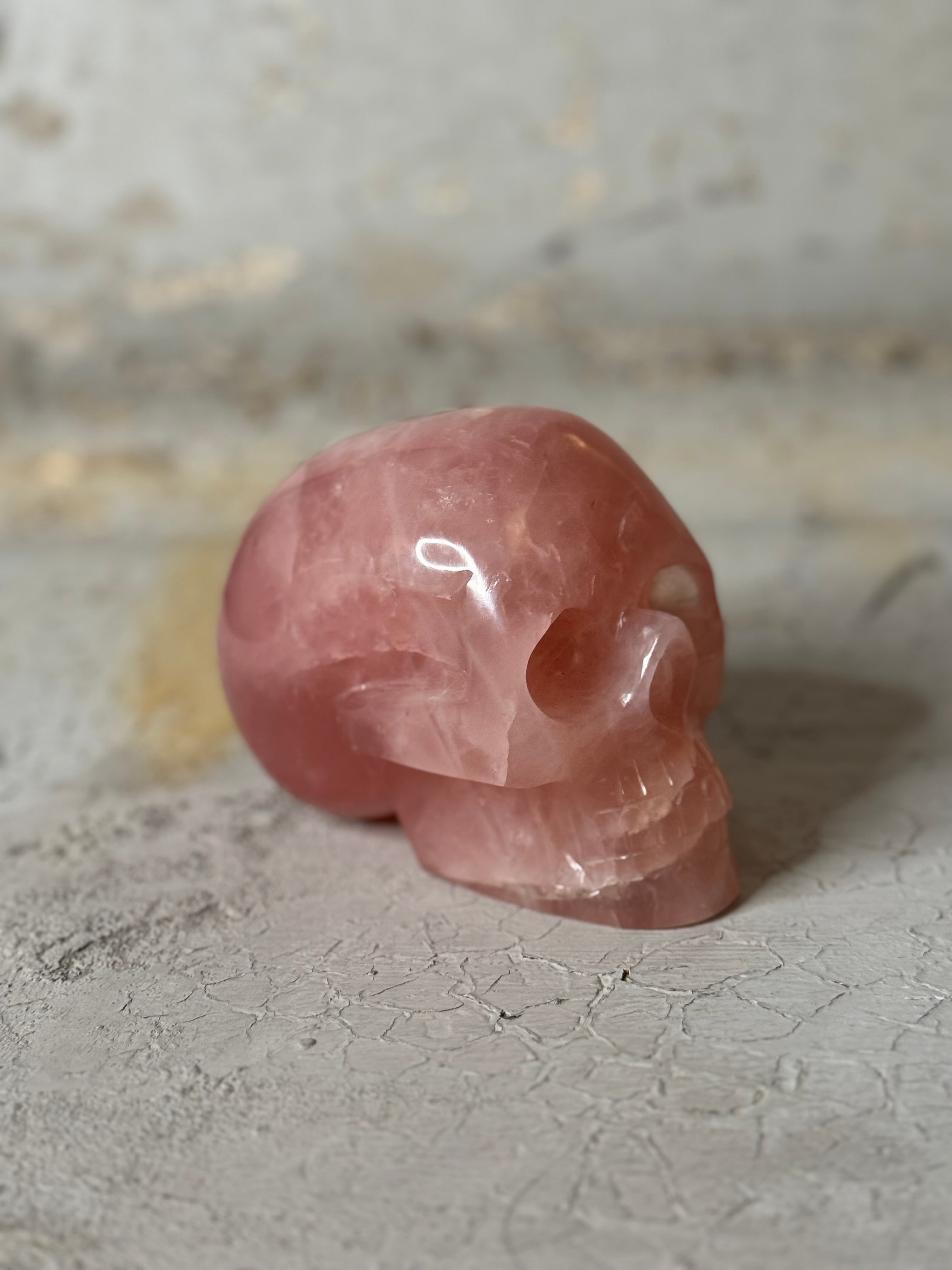 rose quartz crystal skull