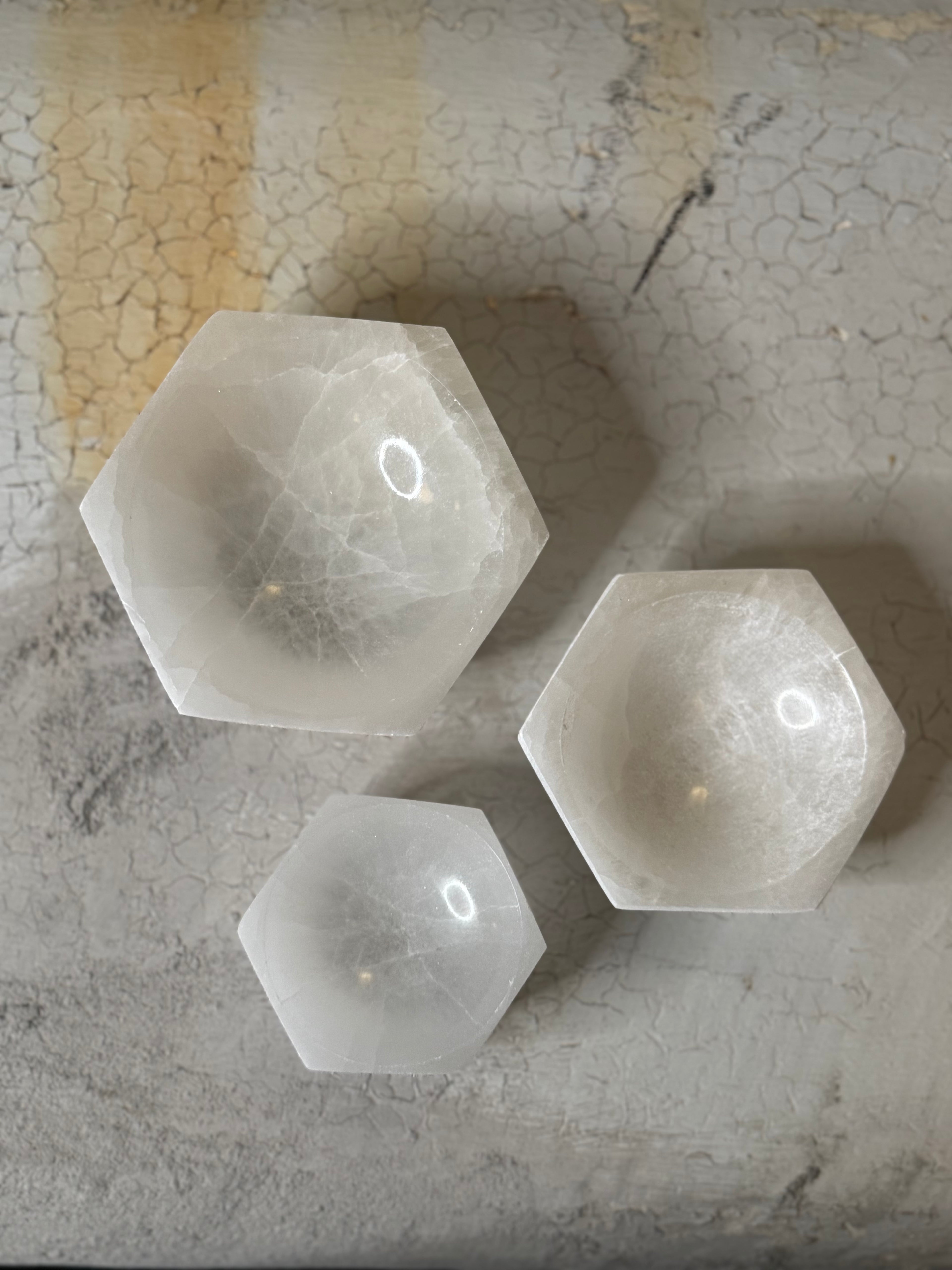 Selenite Hexagon Bowls - 3 sizes