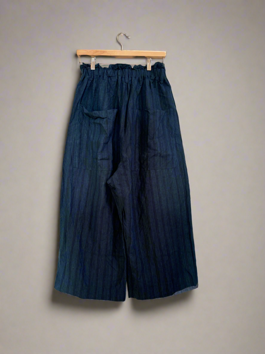 Ichi antiquites Indigo linen striped wide pant