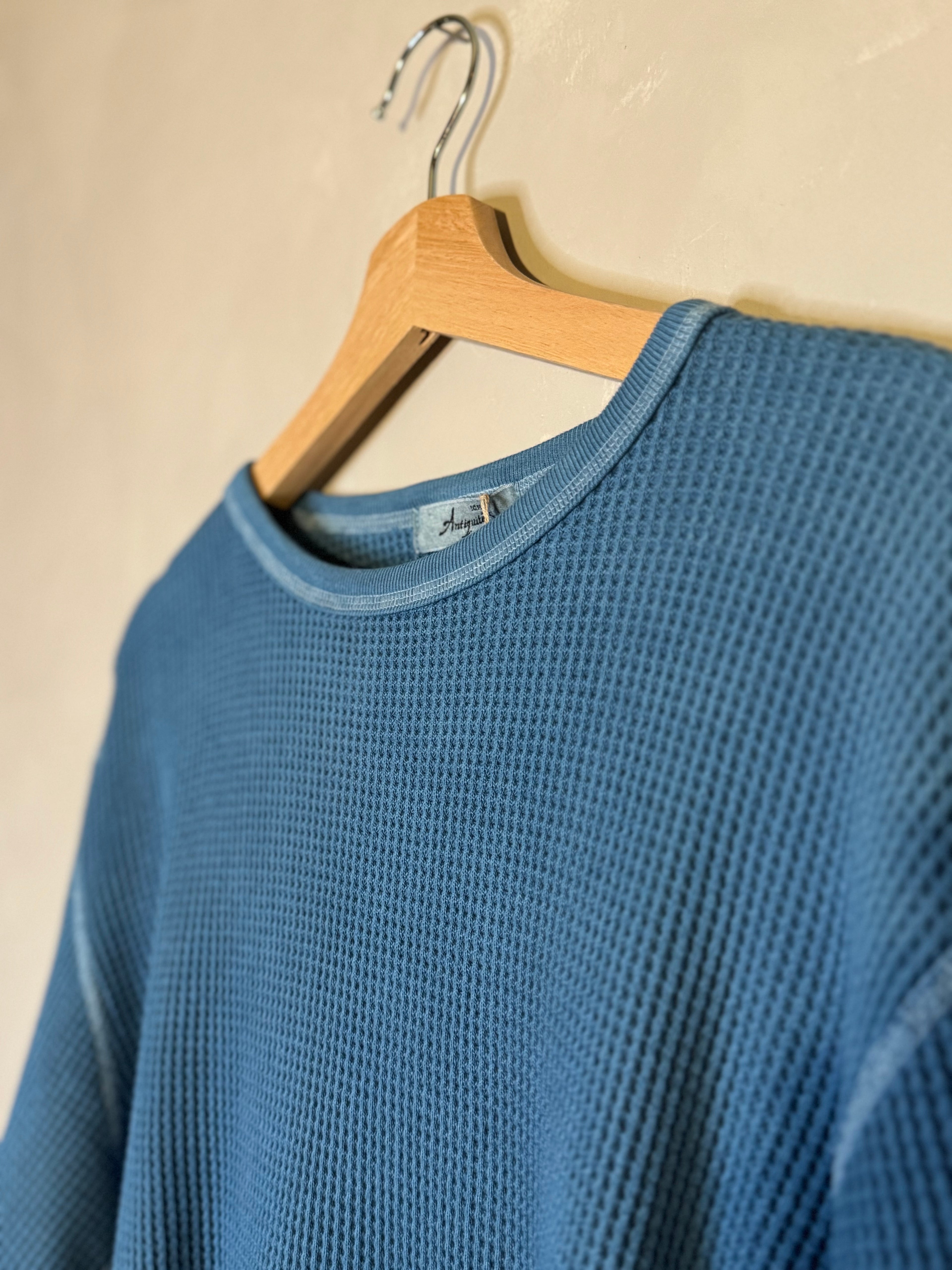 Ichi Antiquites indigo waffle knit cotton shirt