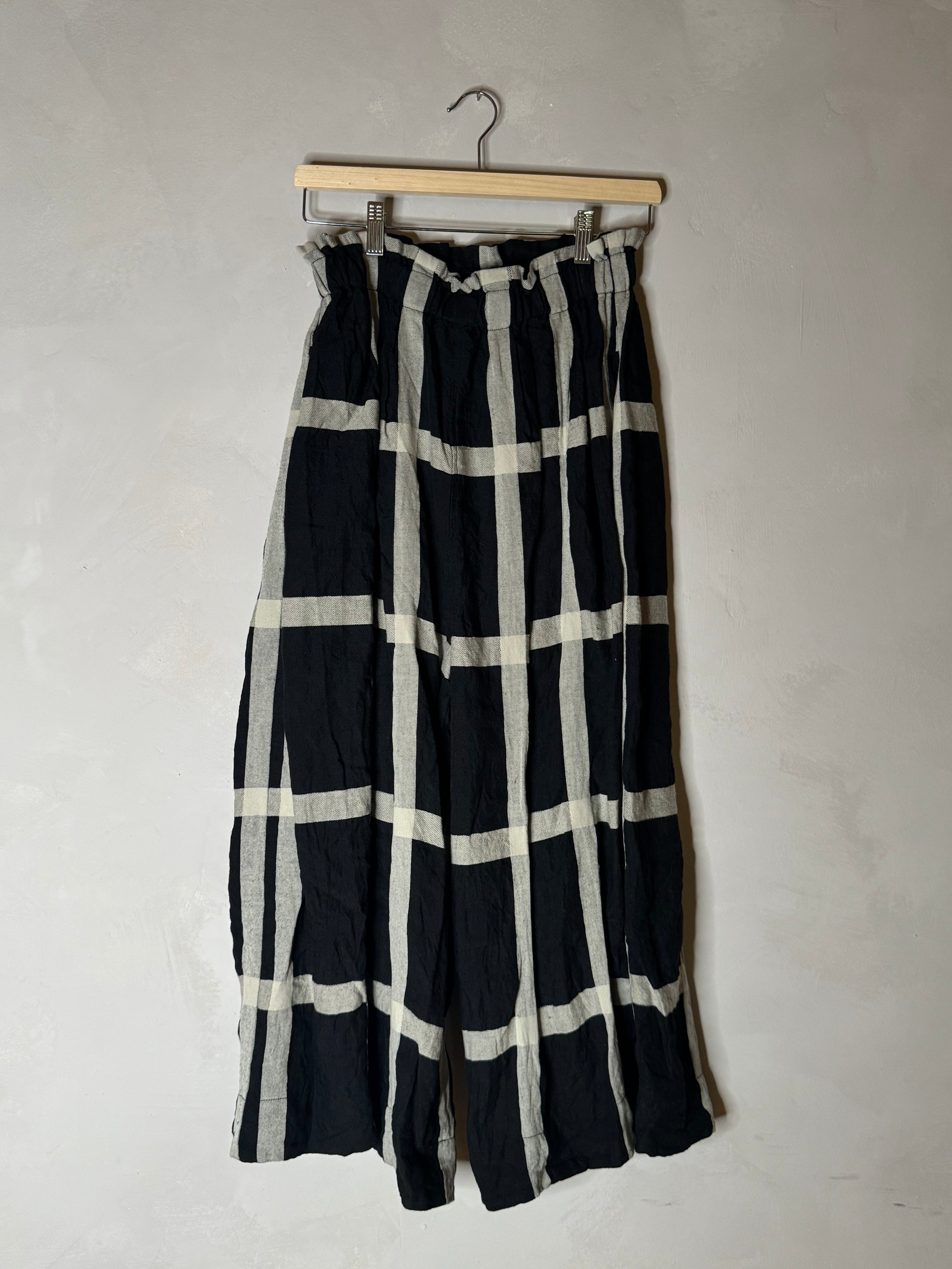 Ichi antiquites black and white plaid linen pants
