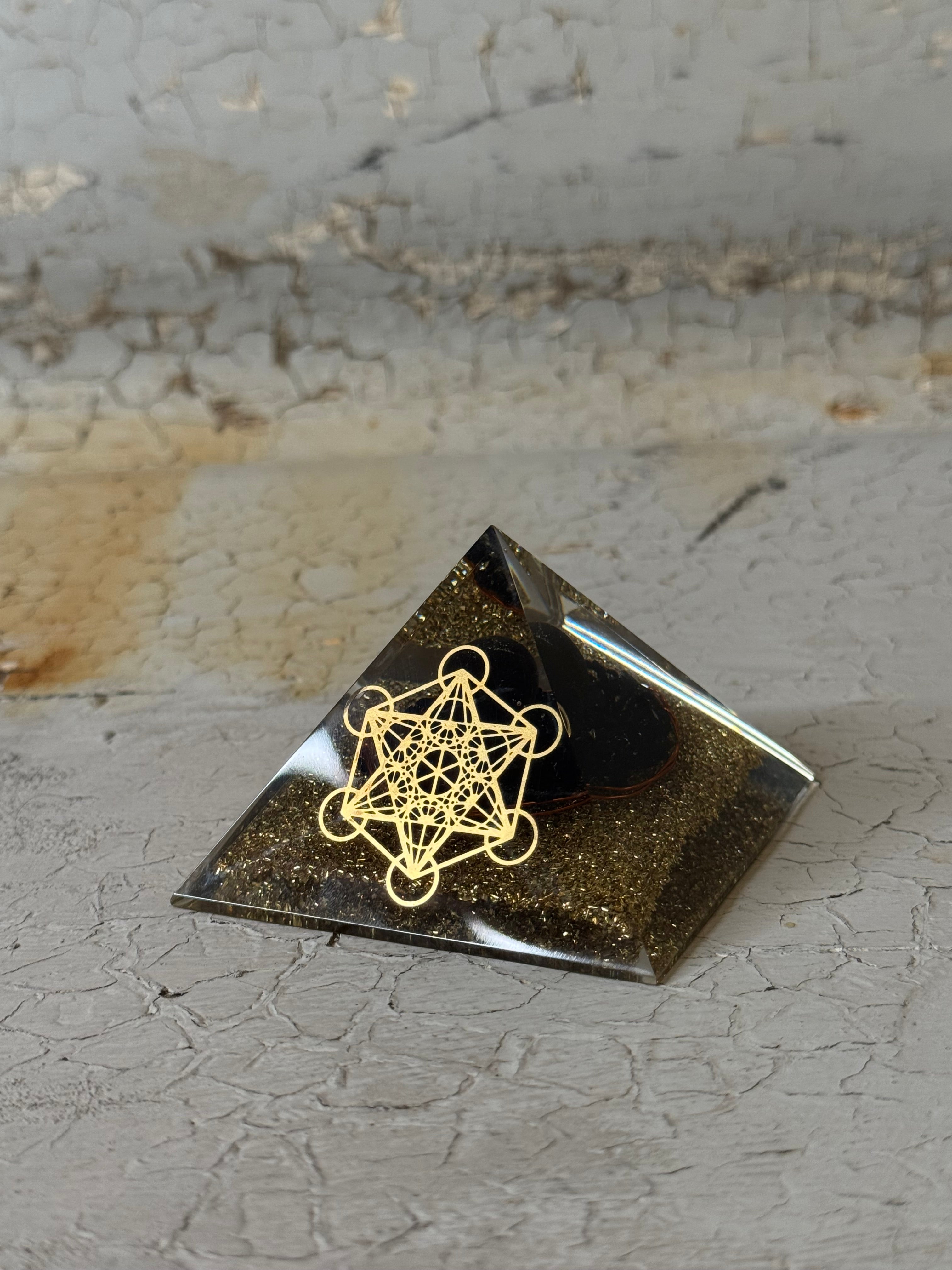 Orgone  Pyramid - black tourmaline + metatron