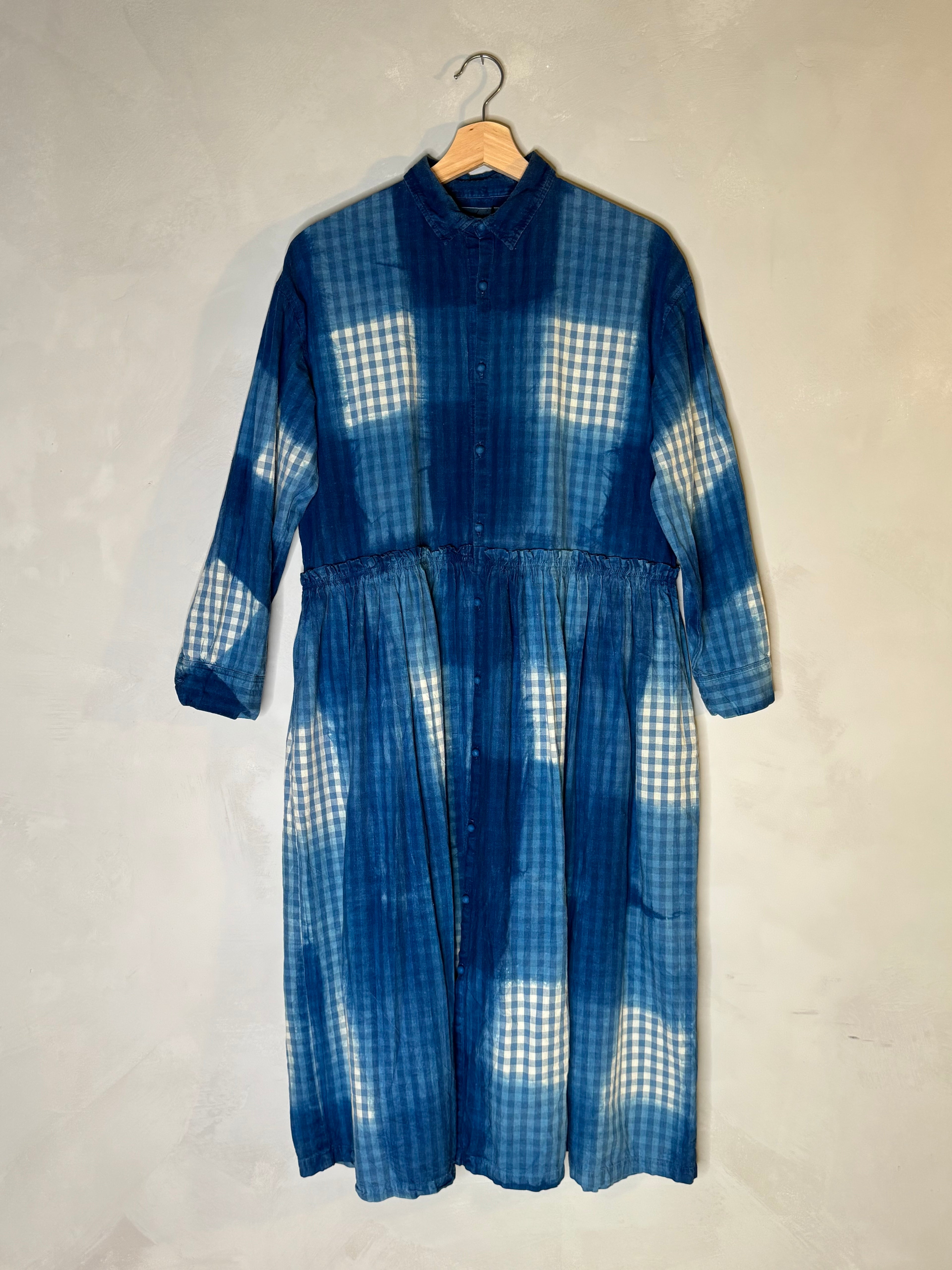 Ichi antiquites Gingham indigo dress