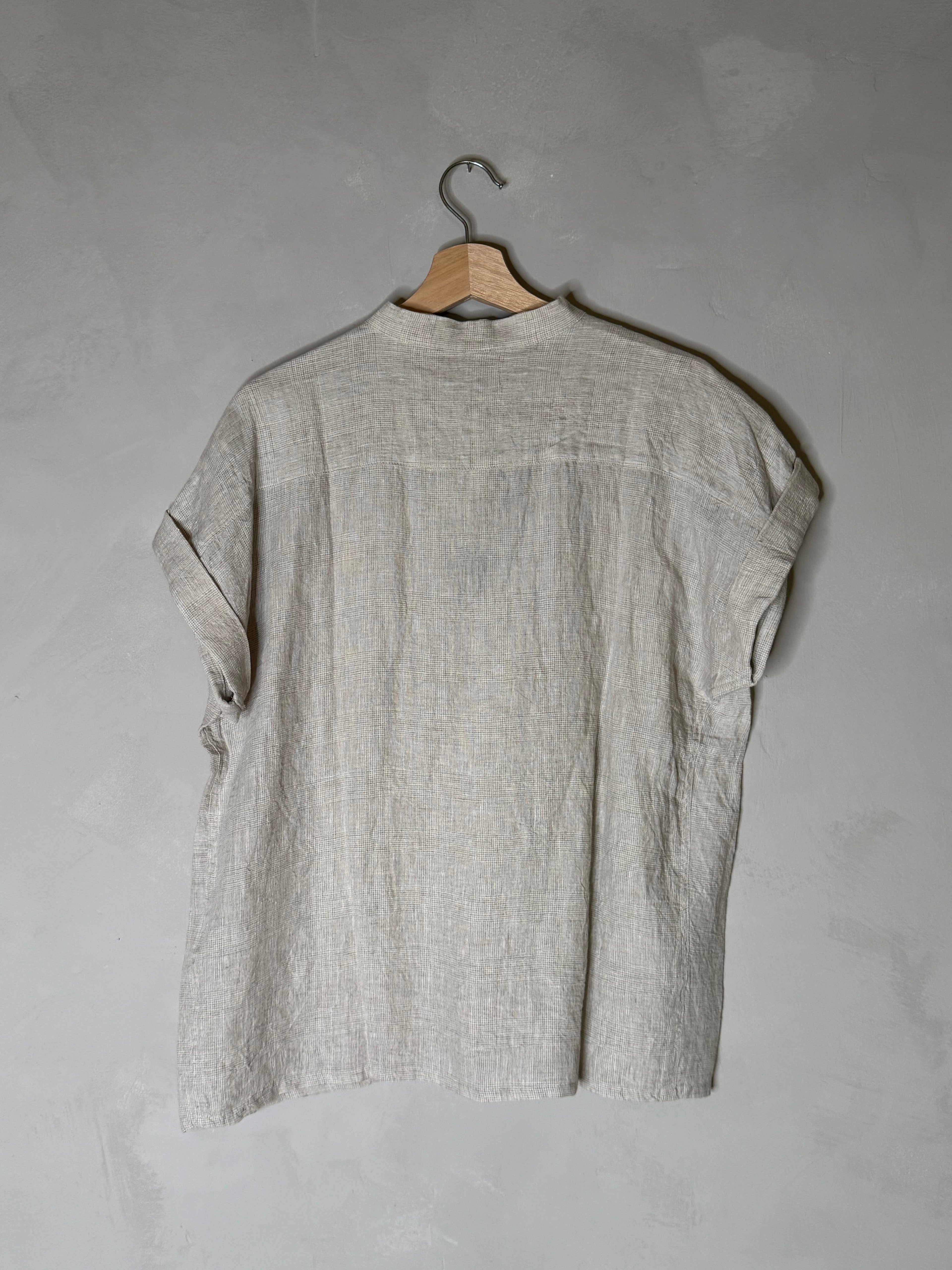 Ichi antiquites short sleeved cuffed linen shirt