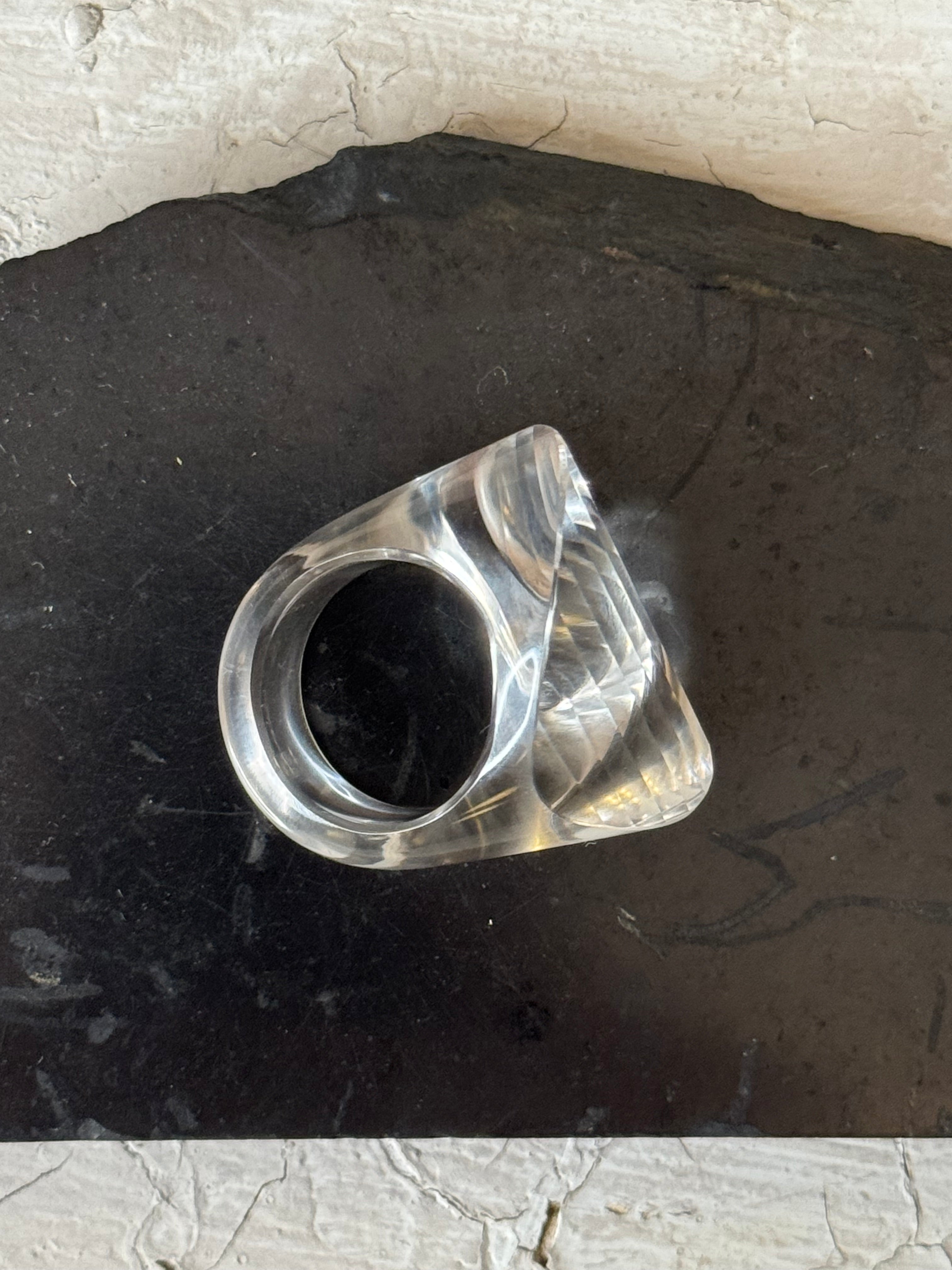 solid faceted lemurian quartz rings