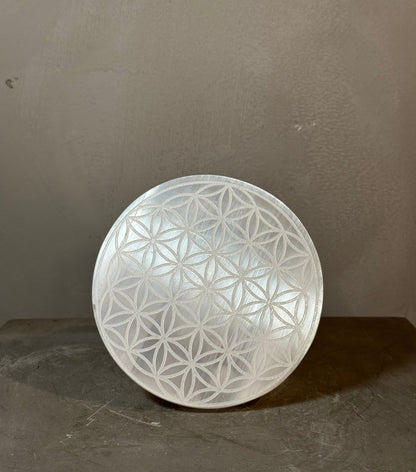 Selenite Charging Disk with Flower of Life