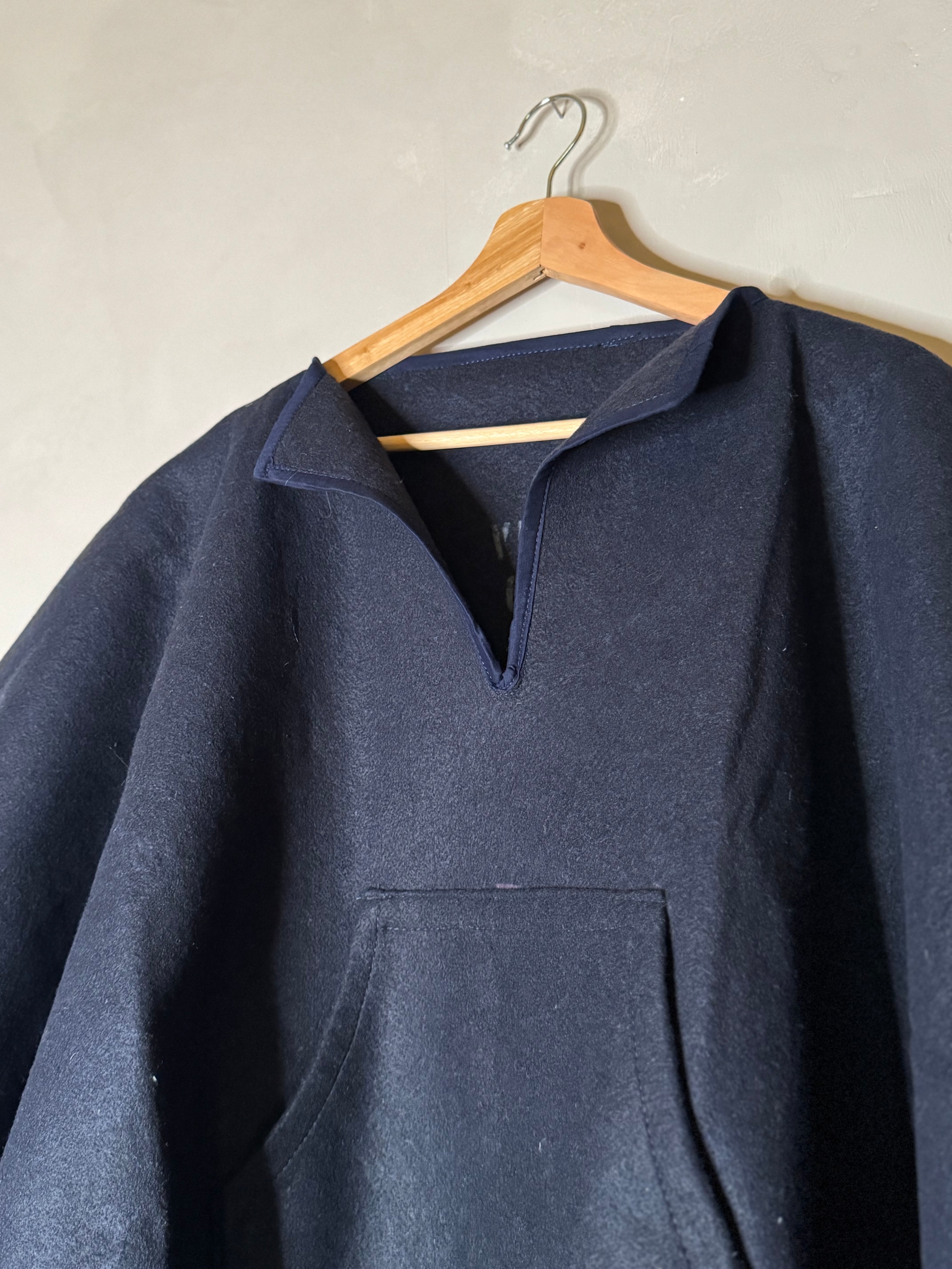 Felted Blanket Poncho - navy