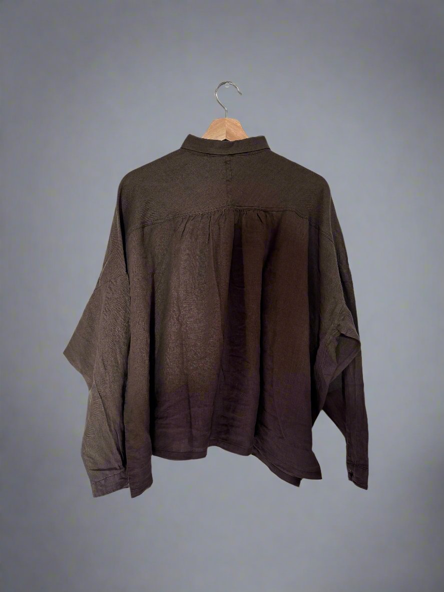 Ichi antiquites Charcoal brown linen shirt
