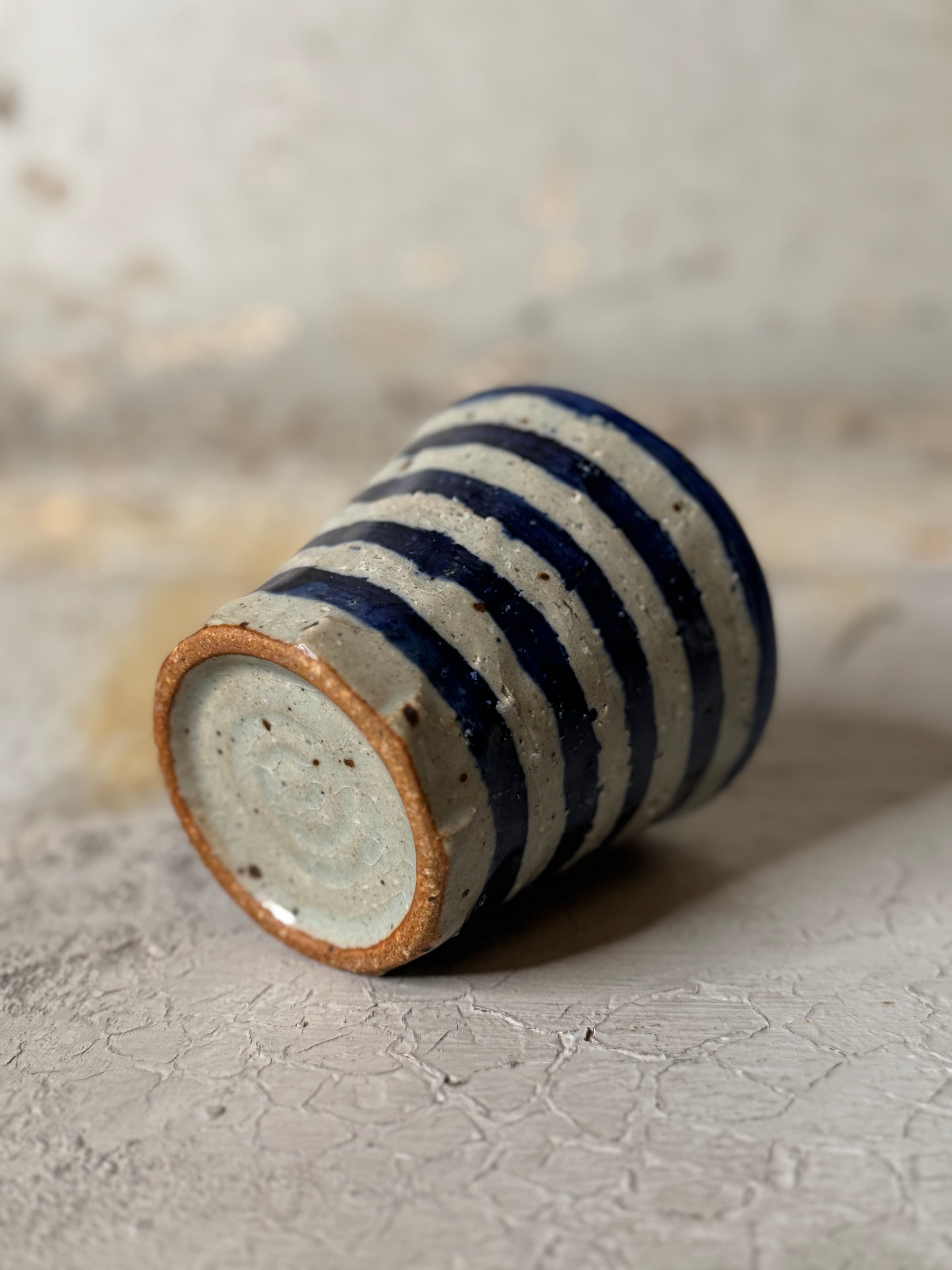 yunomi- horizontal indigo stripe - handmade in japan