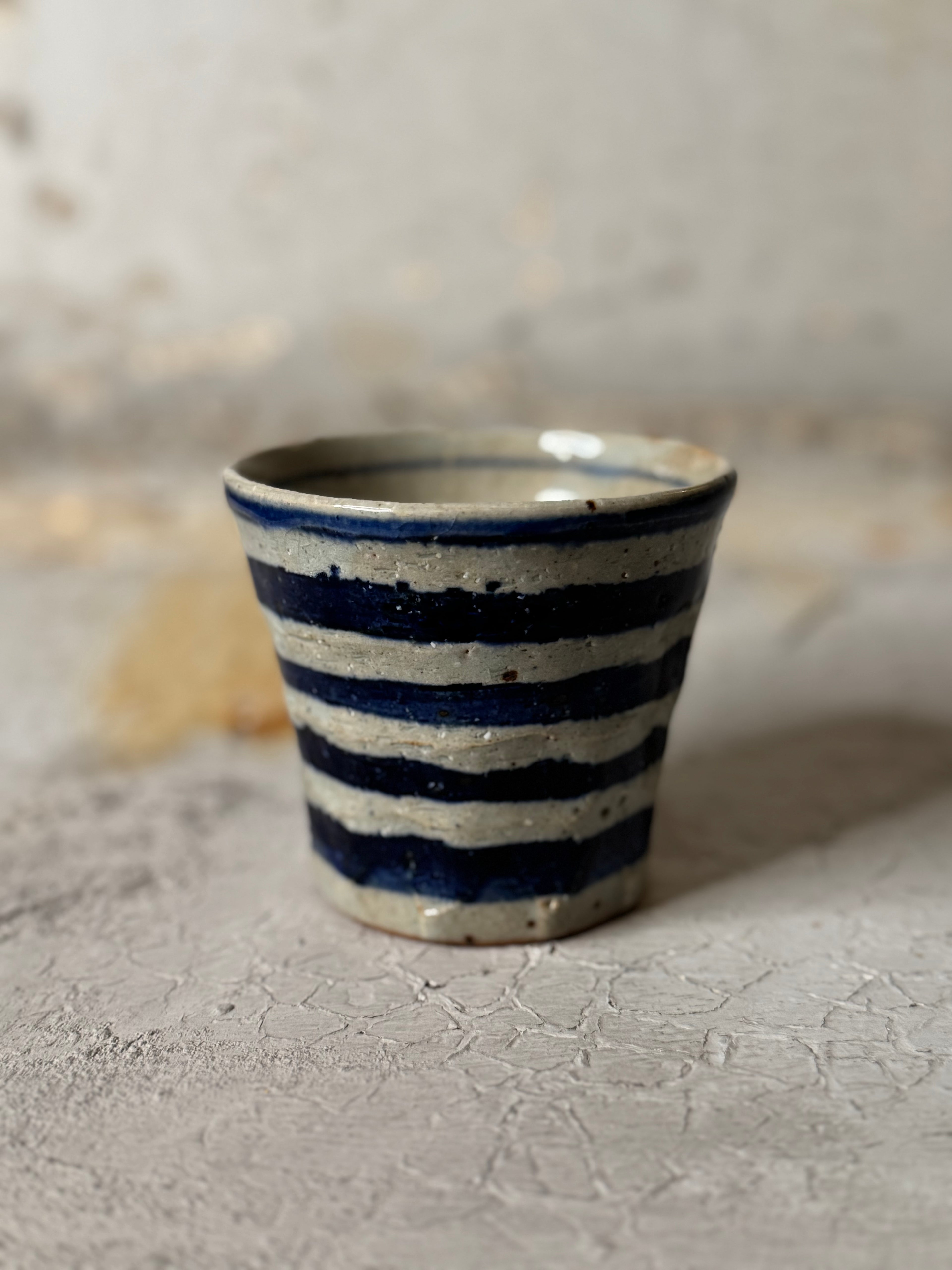 yunomi- horizontal indigo stripe - handmade in japan