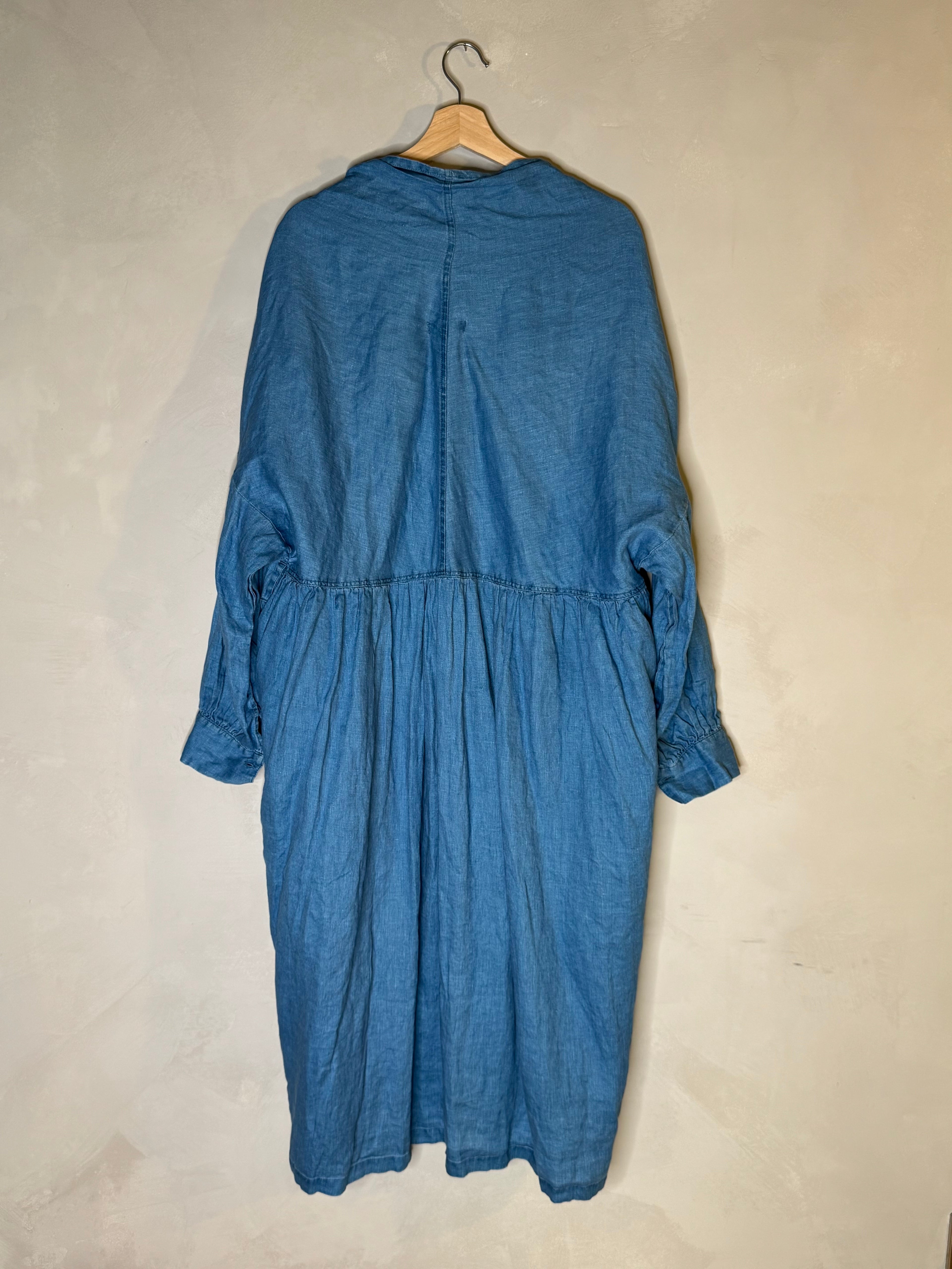 ichi antiquites indigo dyed linen long jacket