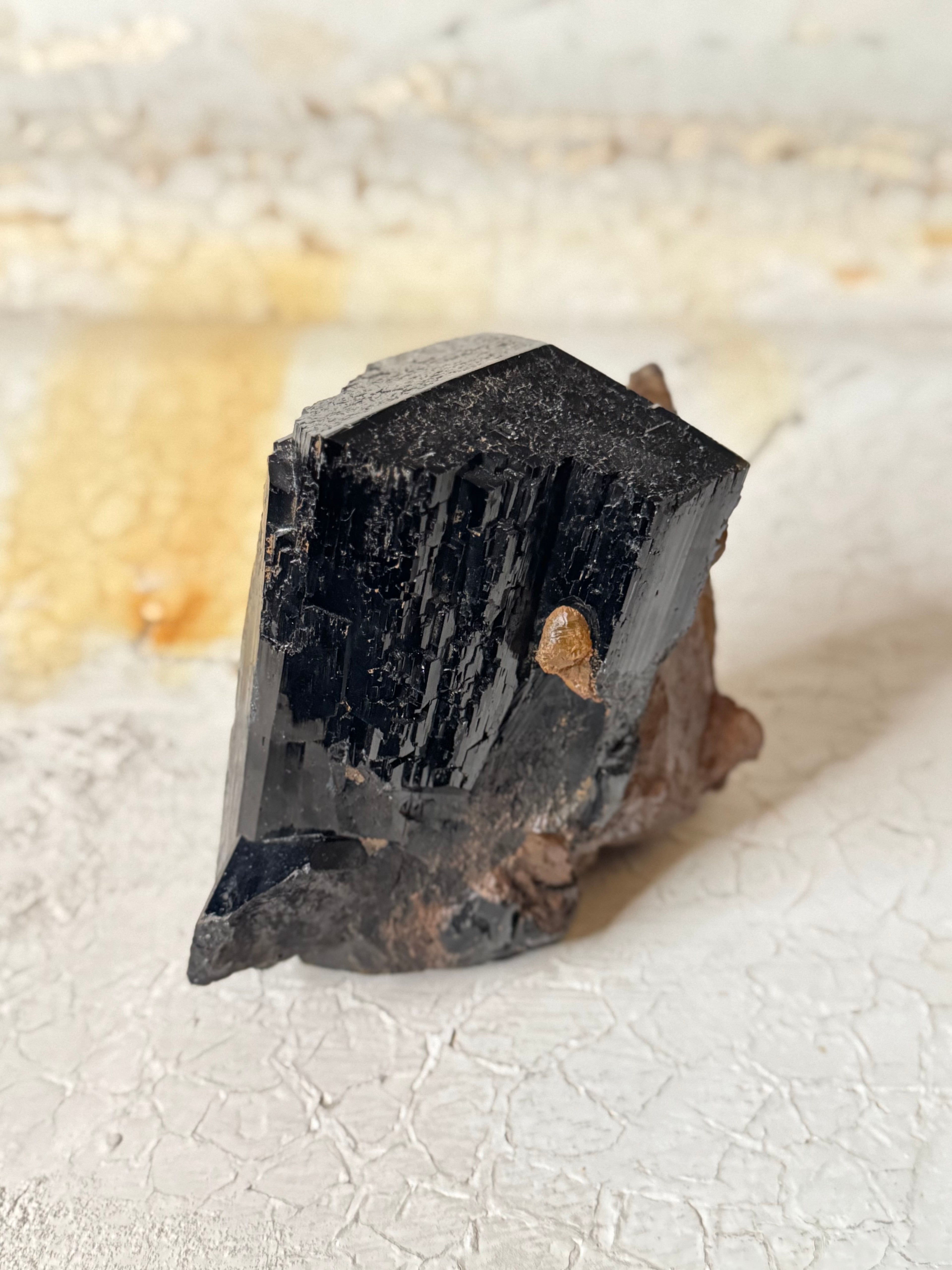 black tourmaline with calcite x large cluster